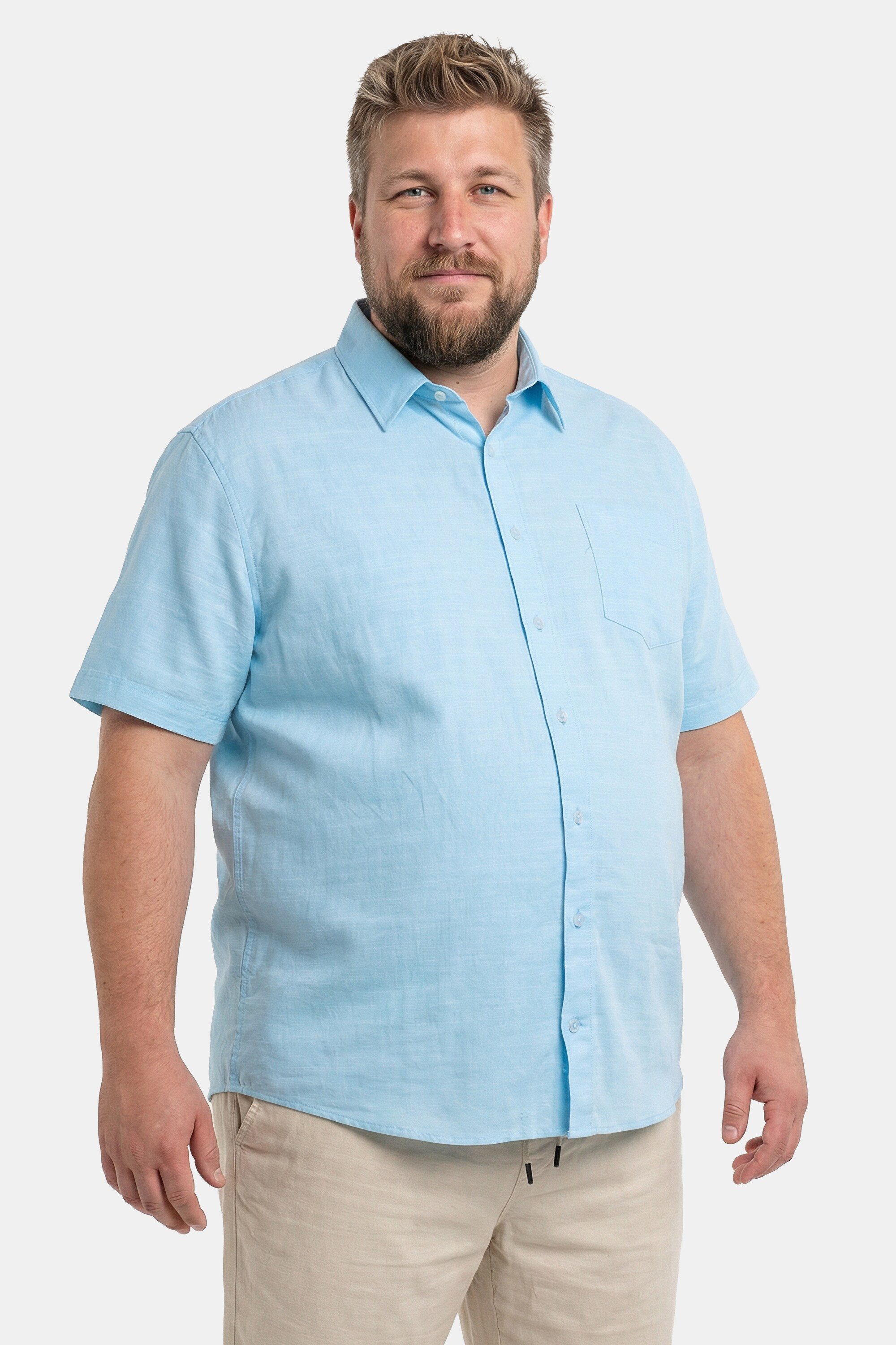 Men Plus Kurzarmhemd Hemd Halbarm Kentkragen Leinenoptik Comfort Fit