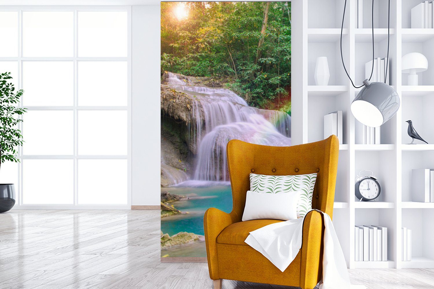 Matt, Küche, Vliestapete Natur, Regenbogen (2 für - Sonne - St), - Wohnzimmer Fototapete Wasserfall Fototapete bedruckt, Schlafzimmer MuchoWow