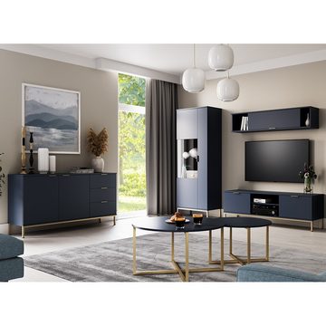 Lomadox Wohnzimmer-Set PERIA-132, (Mega-Spar-Set, 6-St., 6-tlg), Marineblau mit goldfarbenen Metallfüßen und -griffen