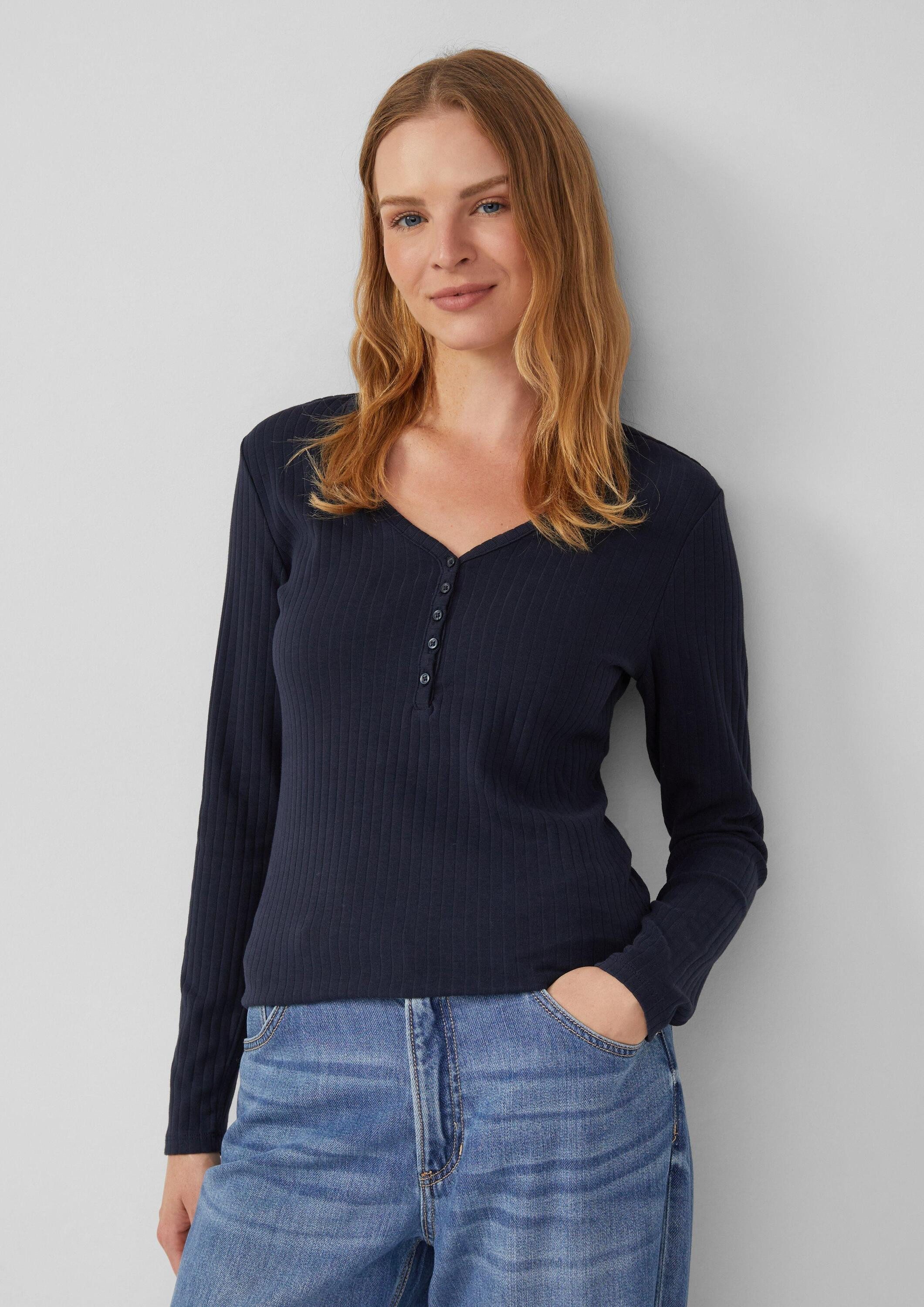 s.Oliver Langarmshirt T-Shirt Ripp-Langarmshirt mit Knopfleiste im Slim Fit