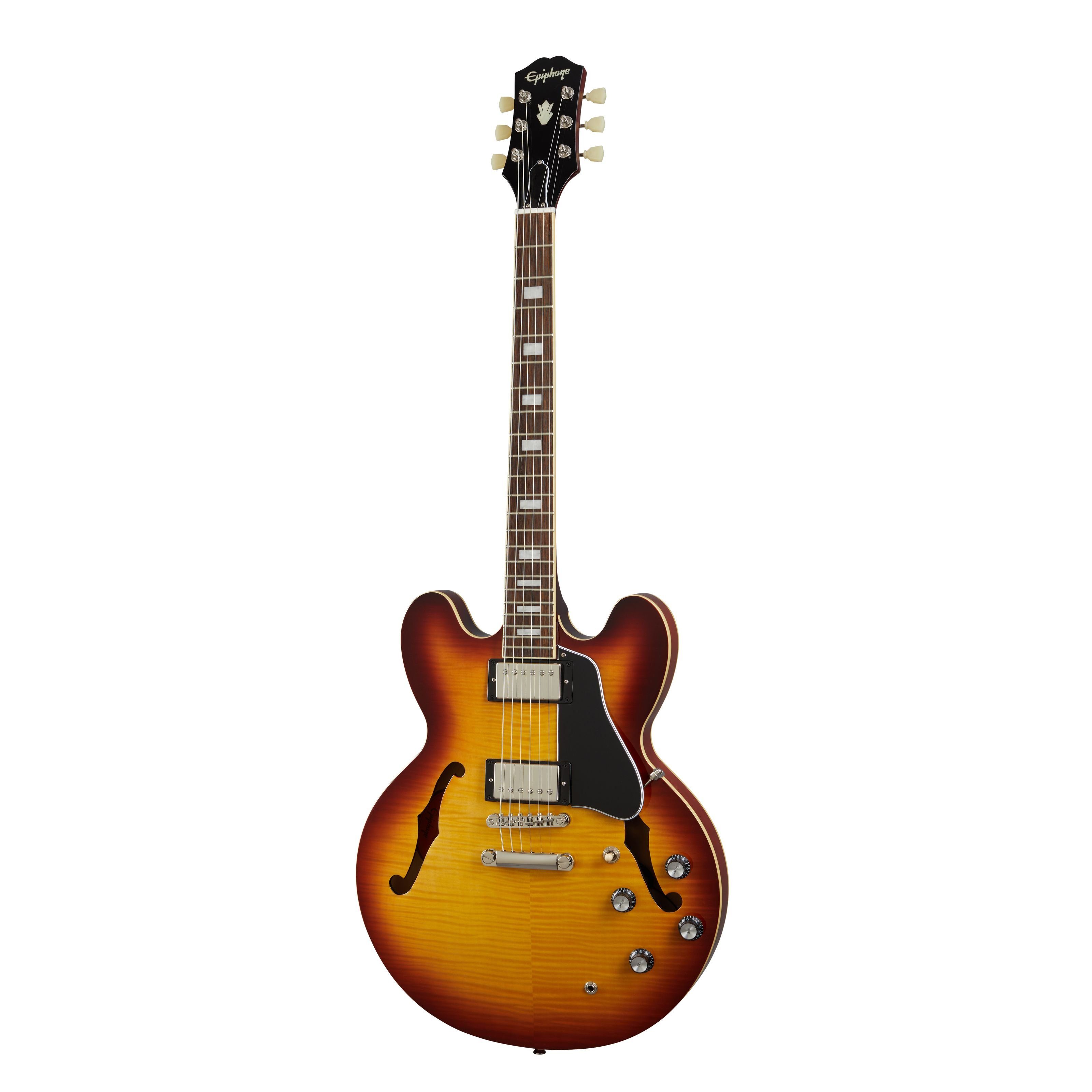 Epiphone Halbakustik-Gitarre, Halb-Akustik Gitarren, Semi Hollow-Modelle, Inspired by Gibson ES-335 Figured Raspberry Tea Burst - Halbakustik