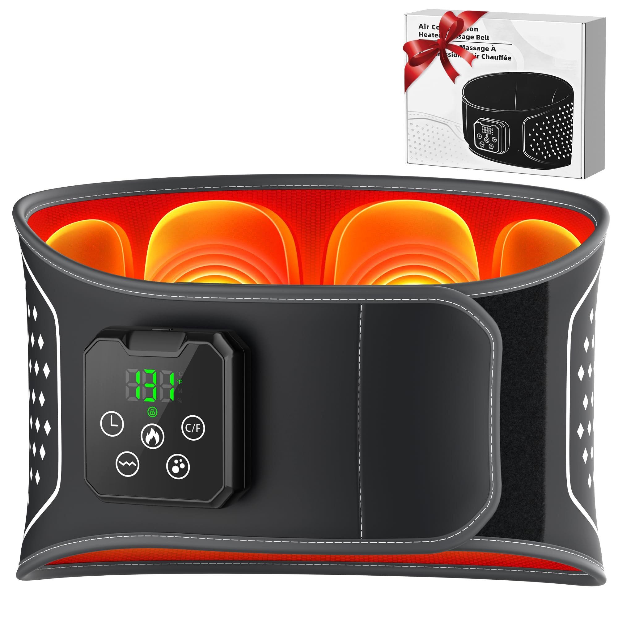 ibettertec Rückenbandage Heizkissen Kabellos Wärmegürtel,Rückenmassagegerät mit Wärme (Ergonomische, 4000mAh, 3 Vibrationsmodi, verstellbar, Lendenmassagegerät,LED-Display, 5 Temperaturstufen( 40-60°C), Rückenstützgürtel mit Verlängerungsband