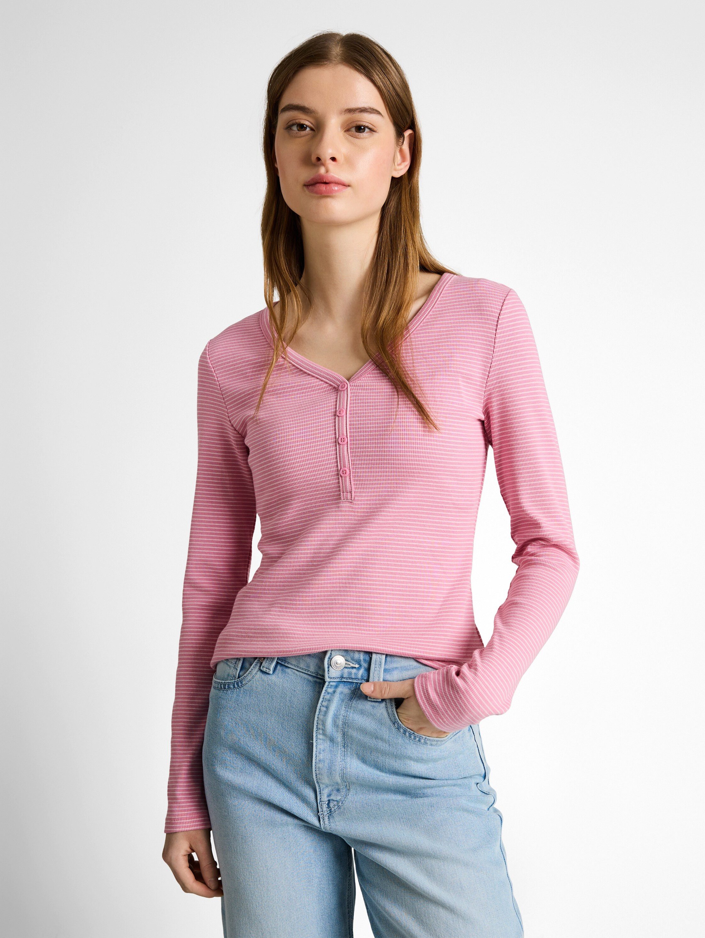 TOM TAILOR Denim Henleyshirt mit Streifen Muster günstig online kaufen