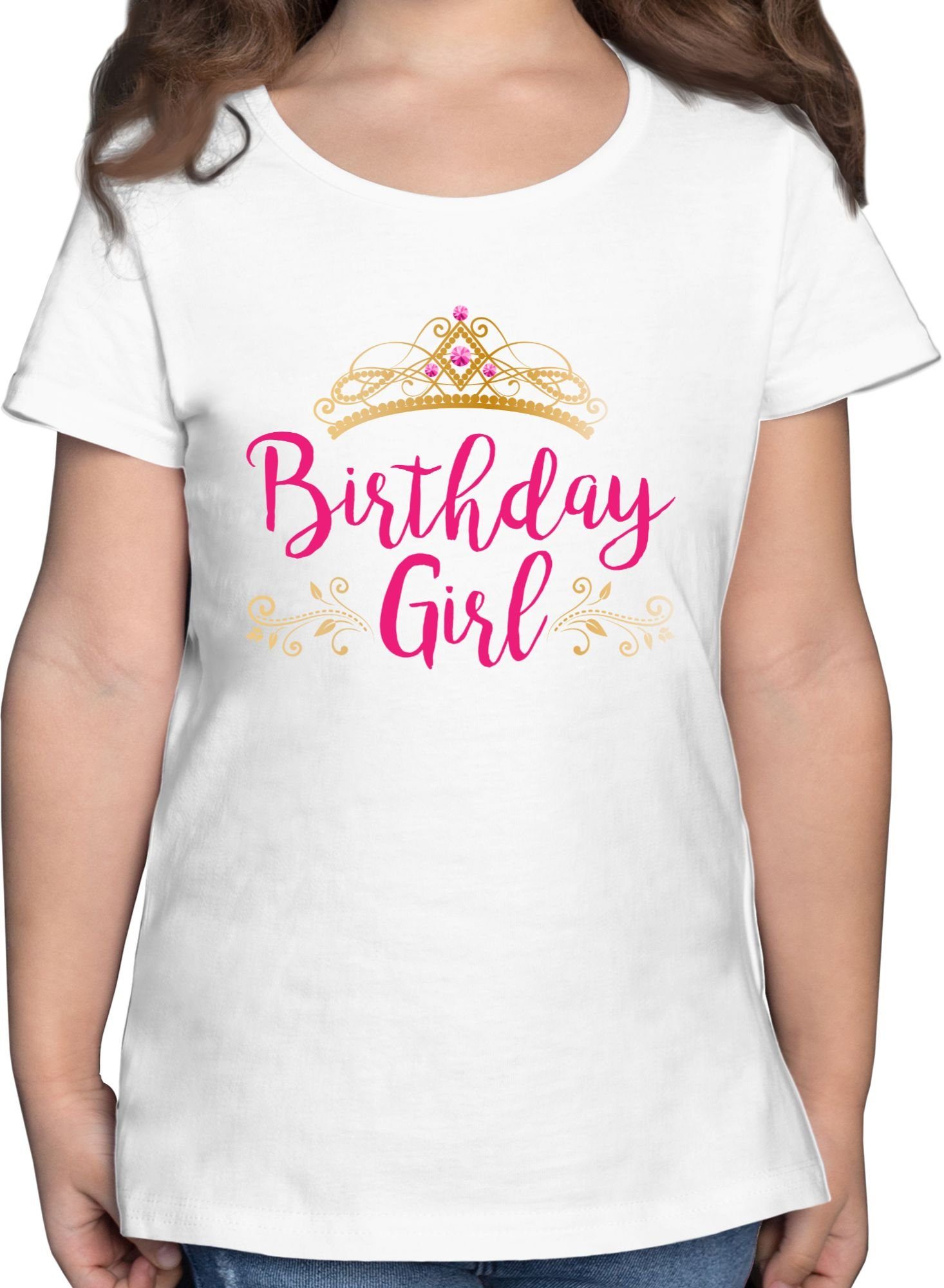 Shirtracer T-Shirt Birthday Girl Krone Geburtstag Geschenk Kinder 1 Weiß