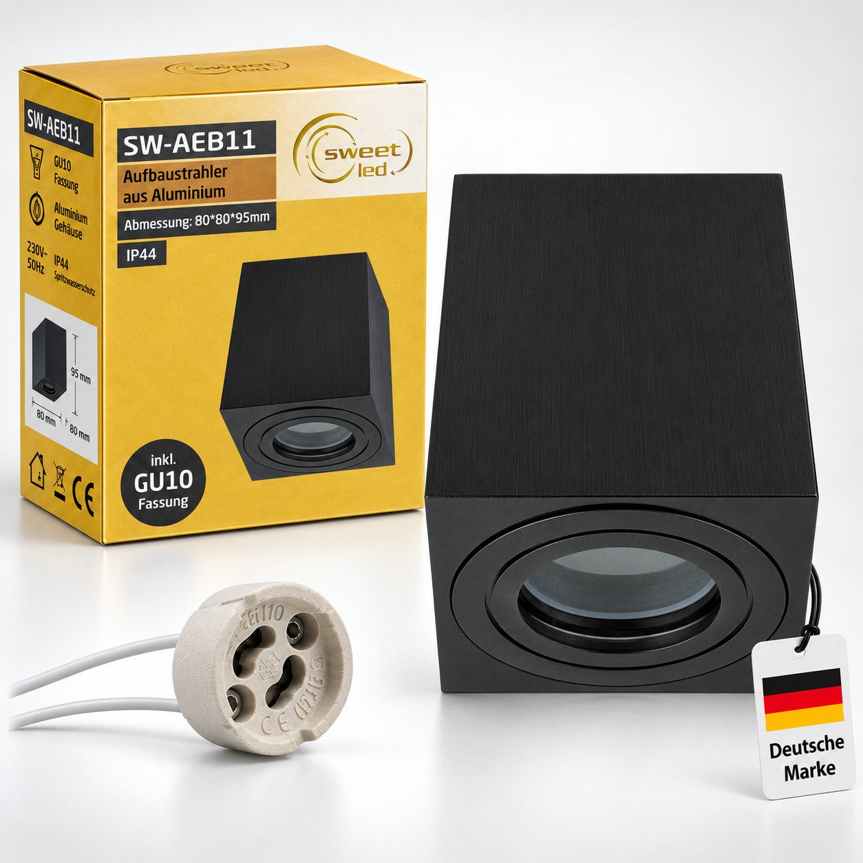 Sweet LED Aufbauleuchte Aufbaustrahler Bad GU10 Aluminium schwarz IP44 deckenspot, ohne Leuchtmittel, Aufbaustrahler LED, Aufbauspot, Deckenstrahler