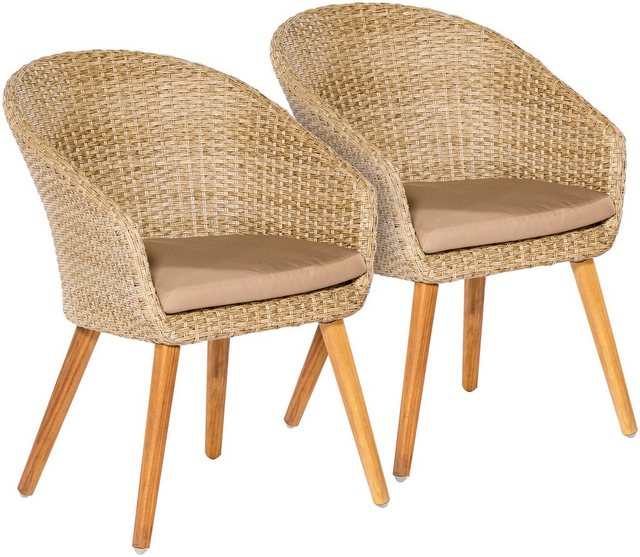 MERXX Gartenstuhl Arrone, (2er Set), Alu/Polyrattan/Akazie, beige, inkl. Auflage