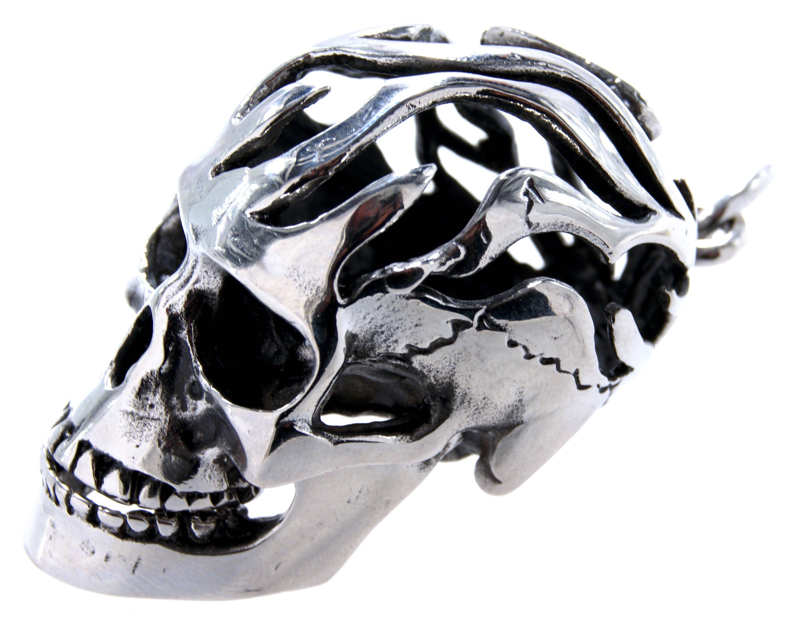 Skull Edelstahl Totenkopf Anhänger dreidimensional XL of Schädel Flammen Leather Kettenanhänger Kiss