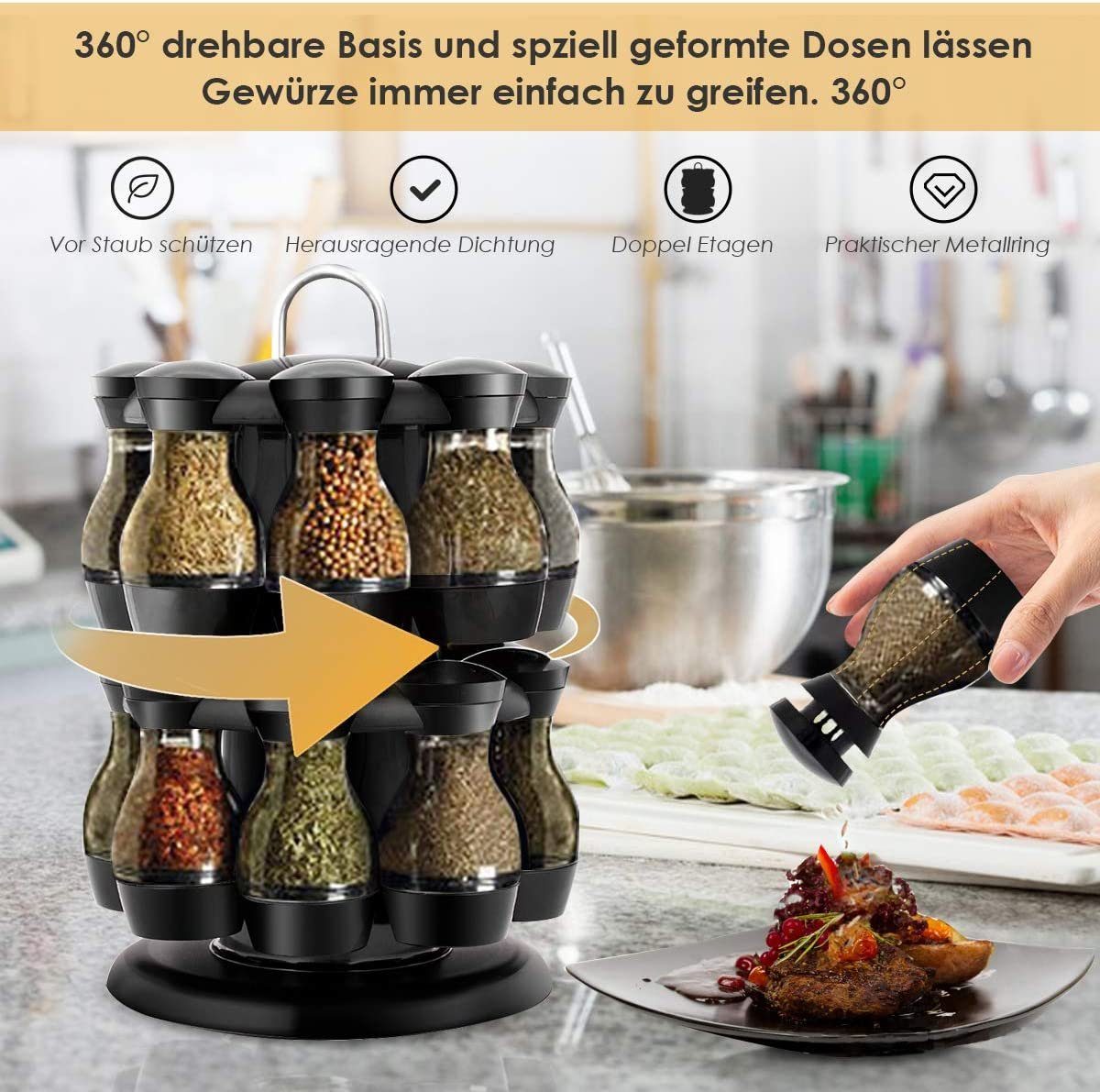 COSTWAY Gewürzregal, drehbar, mit 16 Gewürzdosen, 2 Etagen, ABS günstig online kaufen