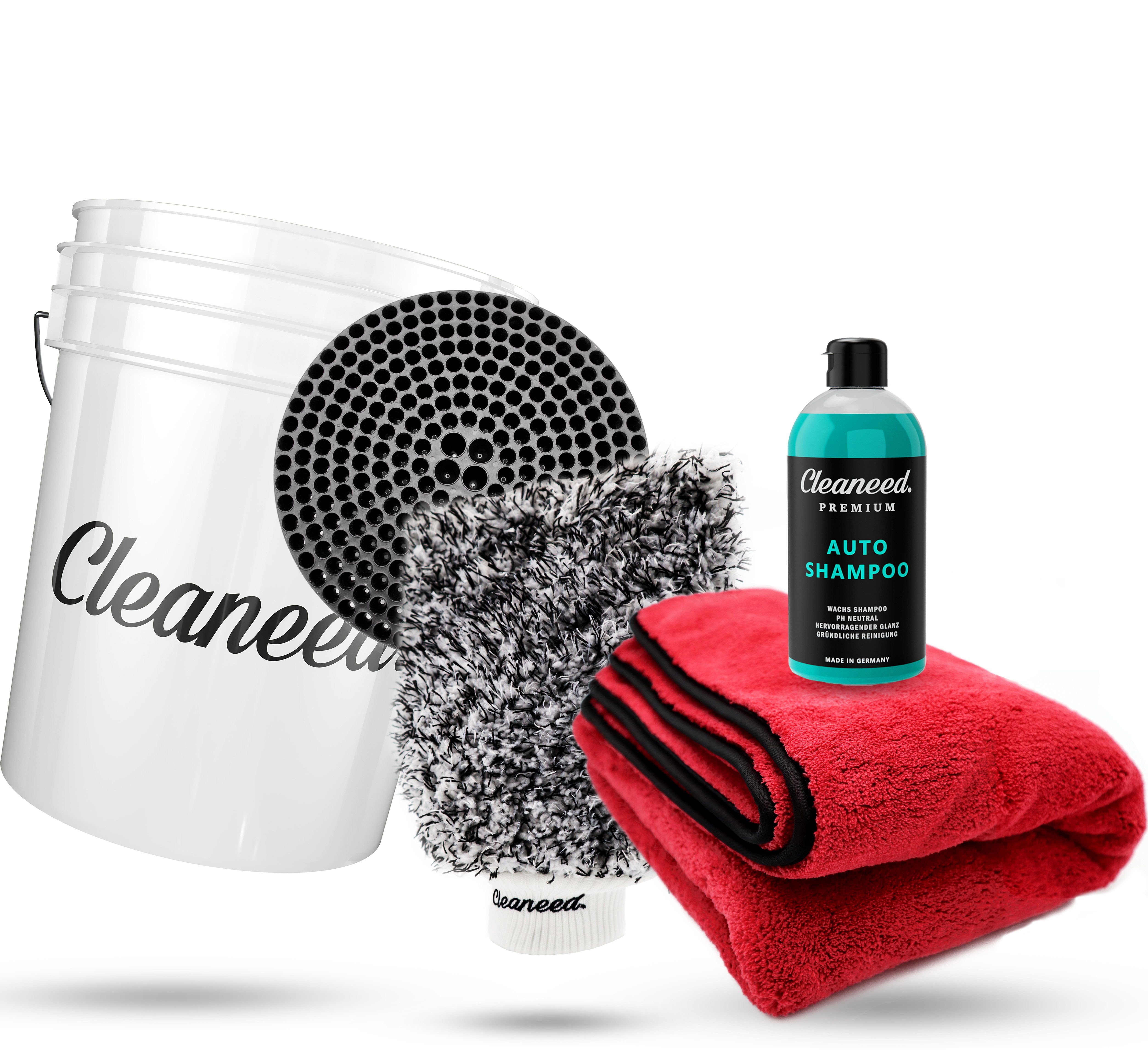 Cleaneed Premium Auto Reifen- und Felgen Waschset [3 Teile] Felgenreiniger  (3-St. Alles für die Reinigung und Pflege deiner Alufelgen und Reifen  Felgenreiniger, Felgenbürste und Gummipflege)