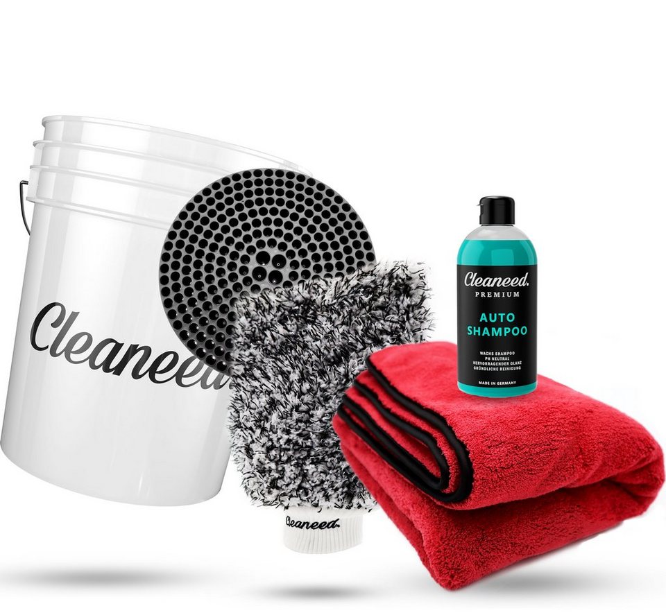 Cleaneed Premium Einsteiger Auto Reinigungsset [5 Teile]  Auto-Reinigungsmittel (Ideales Einsteiger Autopflege Set, [5-St. – Alles  für die Reinigung