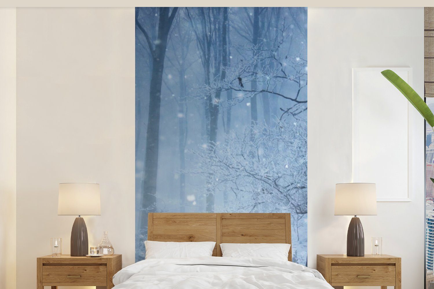 MuchoWow Fototapete Wald - Winter - Schnee, Matt, bedruckt, (2 St), Vliestapete für Wohnzimmer Schlafzimmer Küche, Fototapete