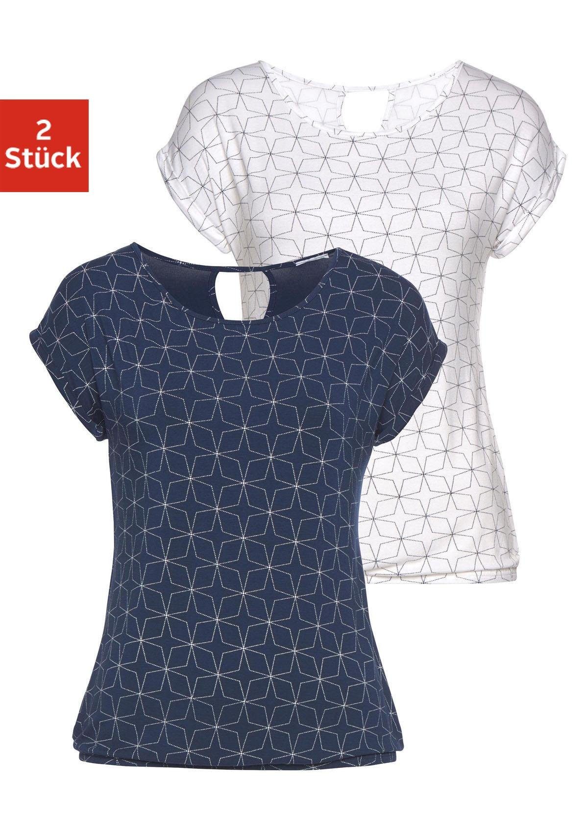LASCANA T-Shirt (2er-Pack) mit kleinem Cut-Out im Nacken