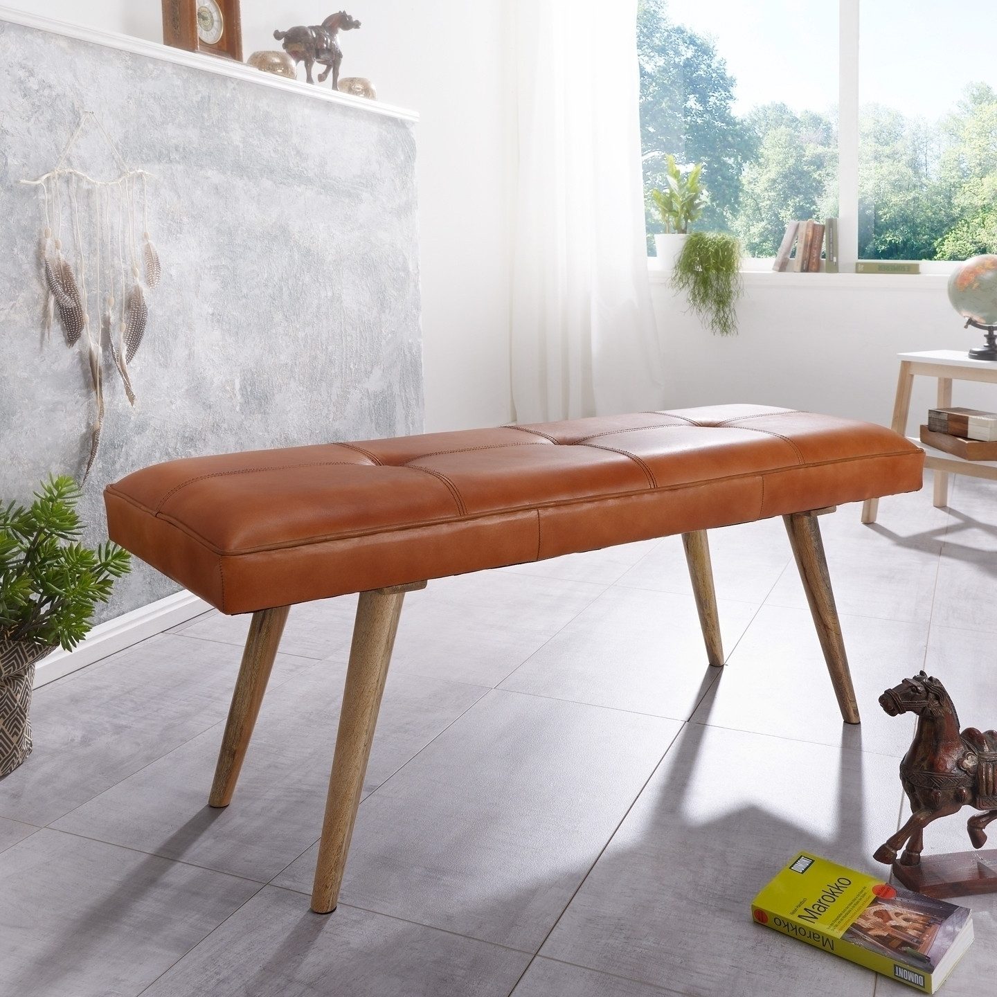 freiraum Sitzbank WL5.319, in Braun, Echtleder - 117x51x38cm (BxHxT)