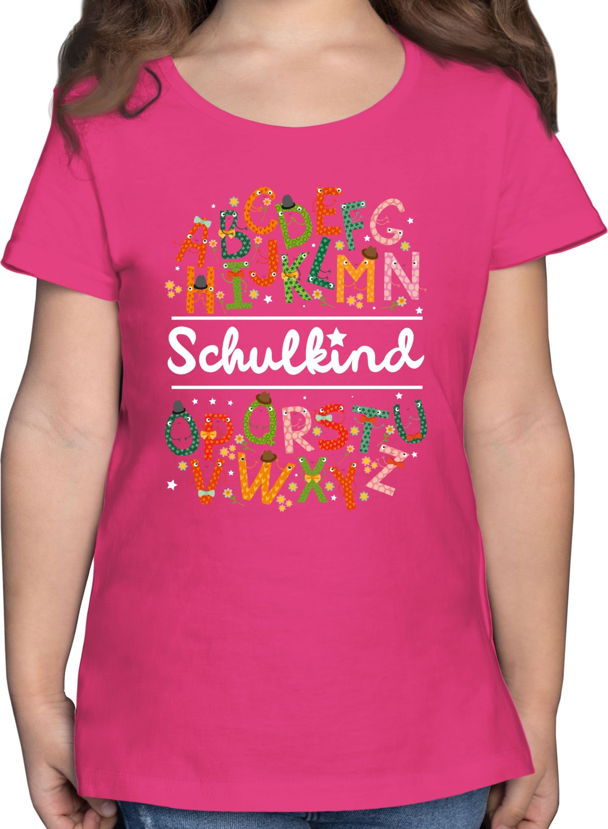 Shirtracer T-Shirt Schulkind Alphabetmonster Einschulung Mädchen 1 Fuchsia