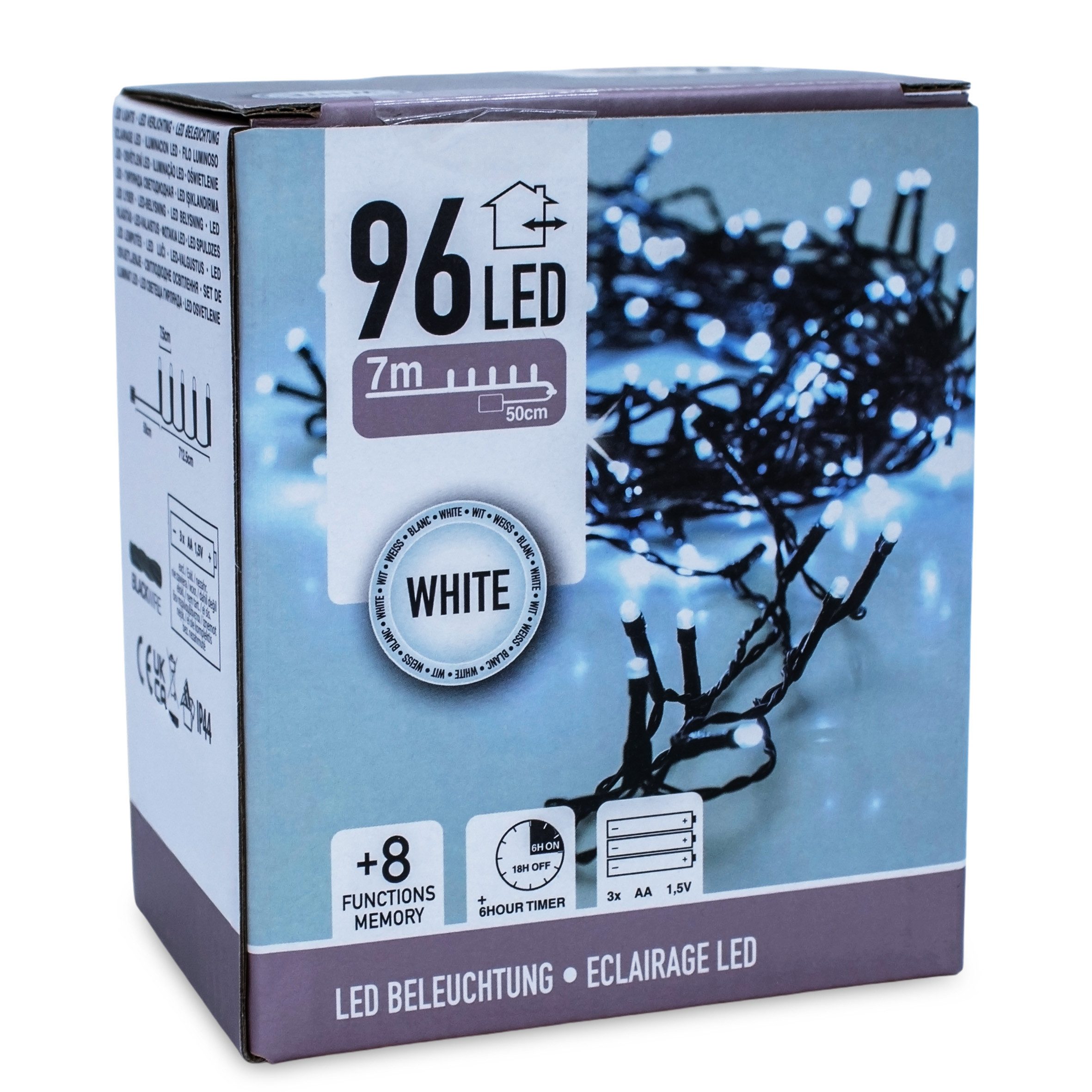 Spetebo LED-Lichterkette Außen Lichterkette kalt weiß mit Timer 96 LED, Garten Deko Beleuchtung mit 8 Funktionen - Batterie betrieben – Bild 4 von 5