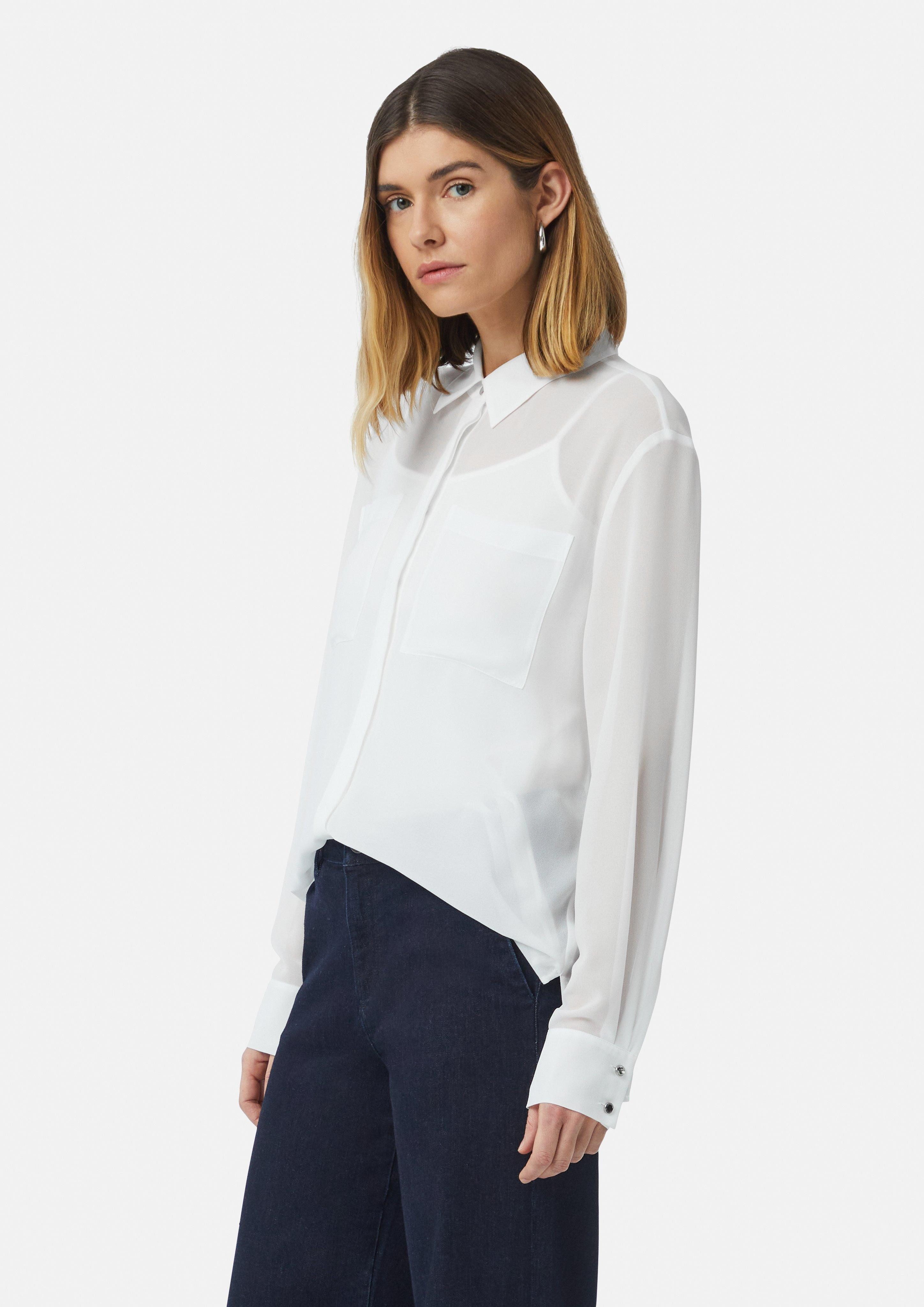 Langarmbluse Leicht transparente Bluse mit verdeckter Knopfleiste
