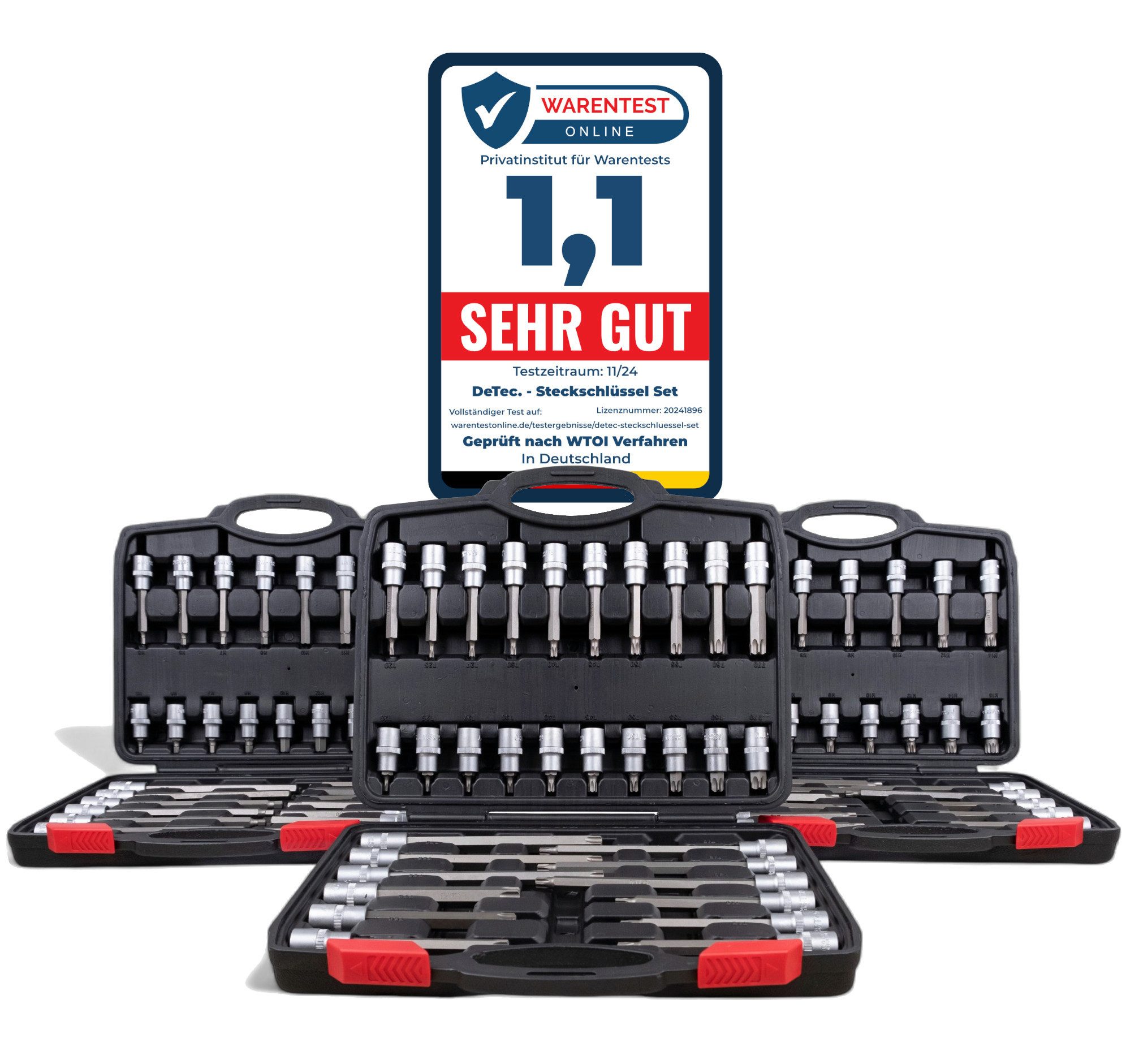 DeTec. Bit-Set 3 Koffer (Torx, Inbuß, Vielzahn) 88 tlg, Steckschlüssel Satz 1/2 Zoll, Innenvielzahn Nüsse, T-Profile-Bits, Innensechskant Stecknuss Set