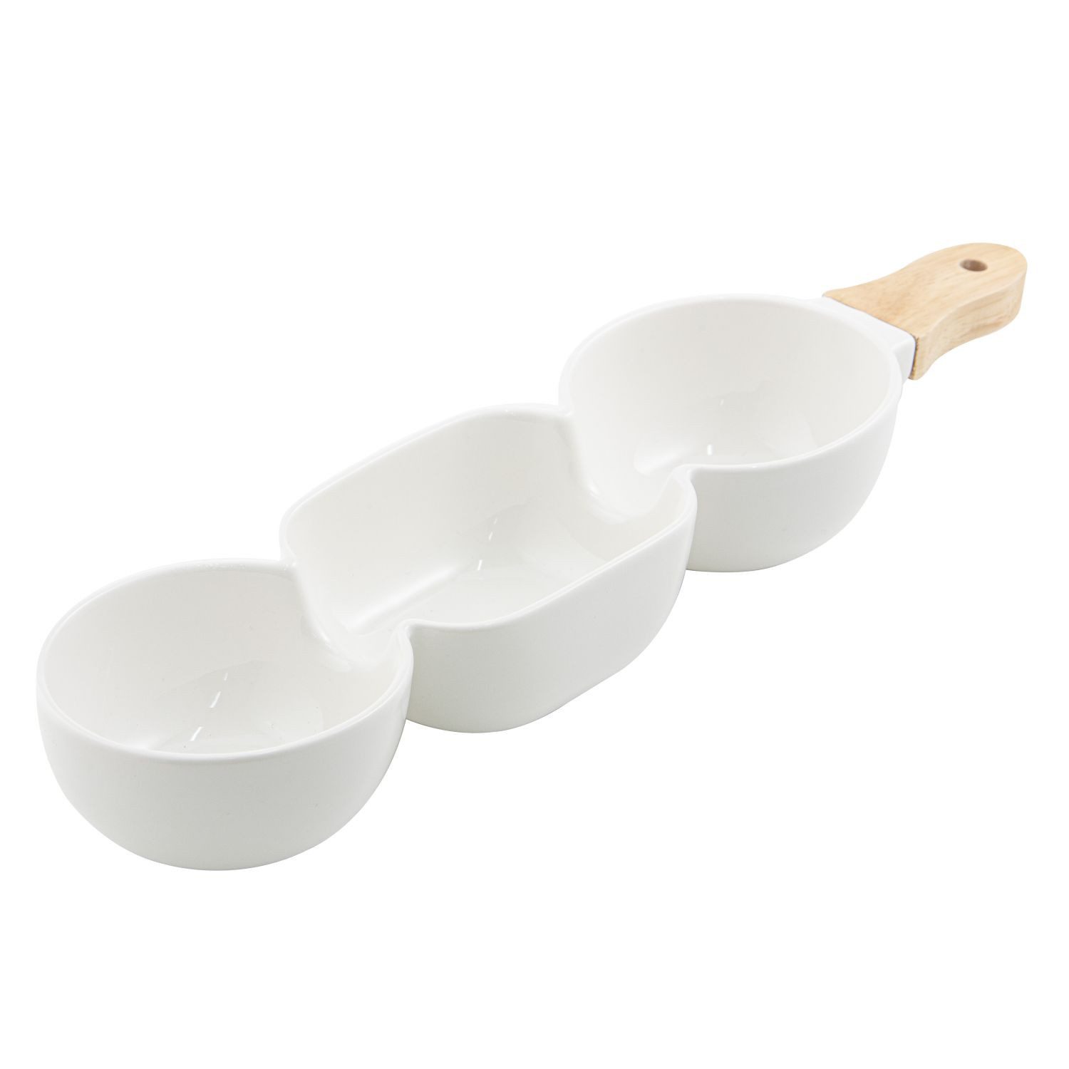 Ladelle Servierschale Alto Serve & Share Servierstick 3-teilig Weiß, Porzellan, Gummibaumholz