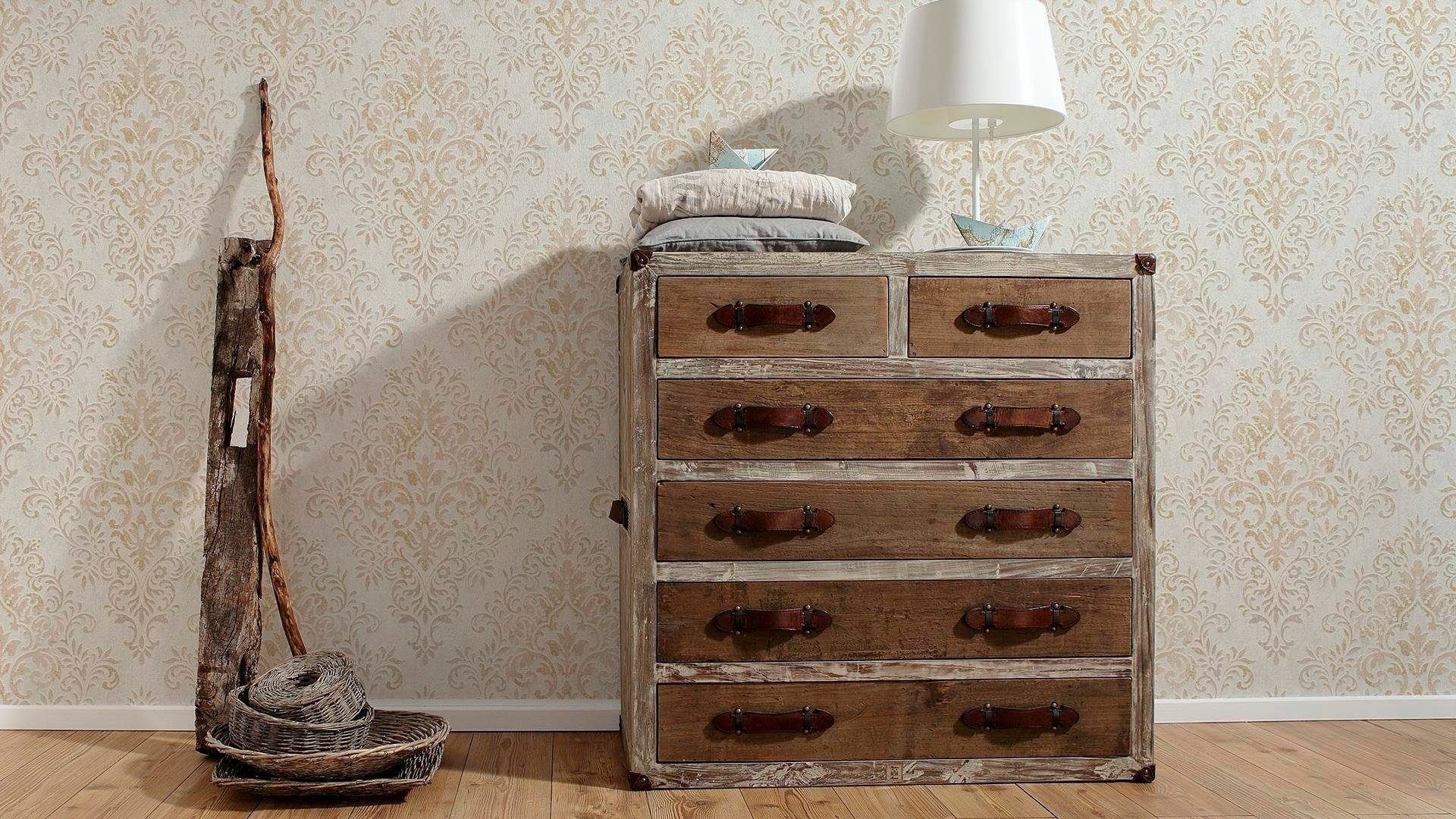 Bricoflor Vintage Tapete Weiß Grau Hellgraue Vliestapete mit Ornament aus V günstig online kaufen