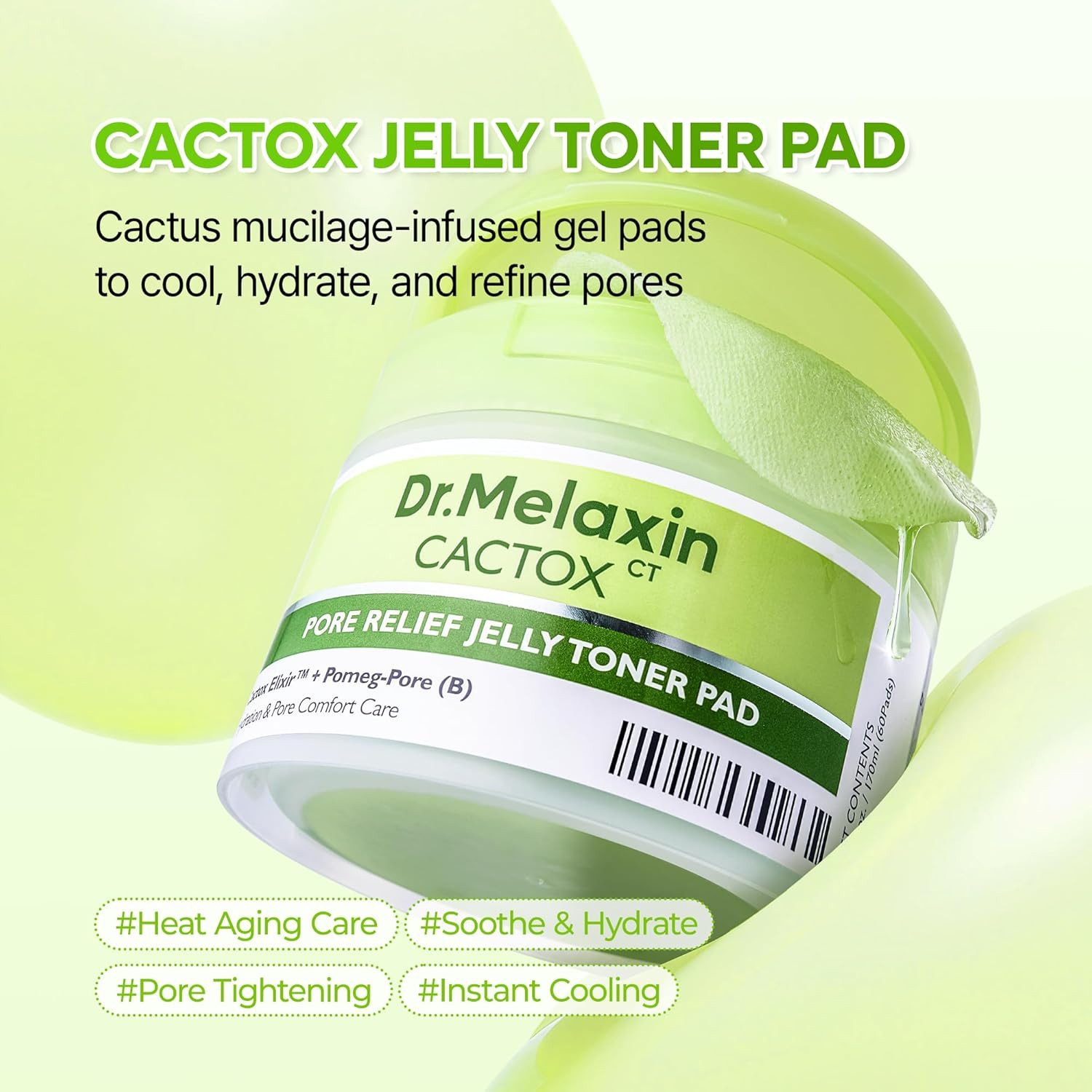 Dr.Melaxin Toner Cactox Pore Relief Jelly Toner Pad 170 ml – K-Beauty Toner-Pads mit Kaktus-Extrakt, Niacinamide, Hyaluron, Tannic Acid – Doppelseitige, Cooling-Jelly-Pads mit Kaktus, Niacinamid und Multi-Hyaluron