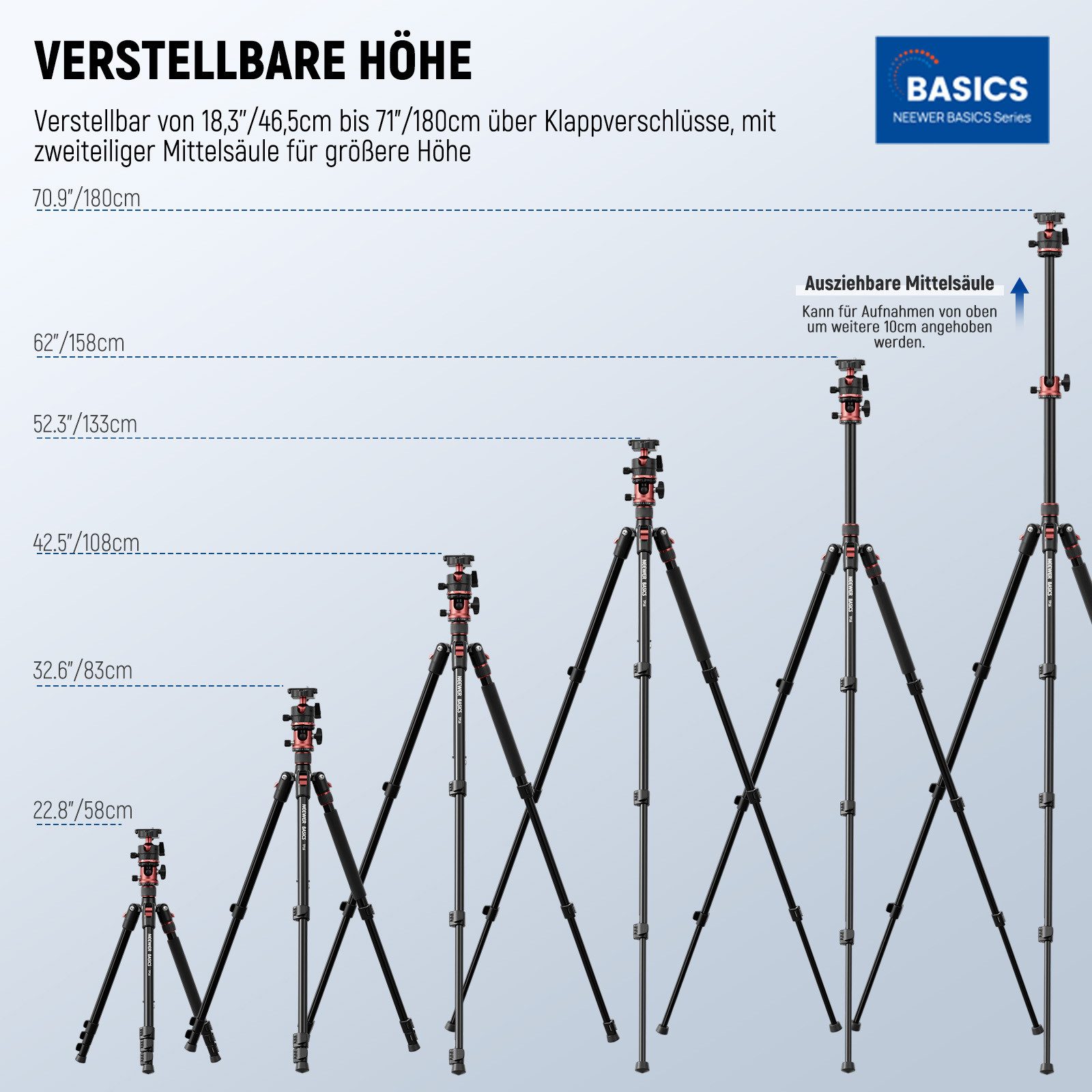 Neewer TP16 180cm Kamera Stativ Einbeinstativ mit Mittelsäule und Kugelkopf Dreibeinstativ (Schnellwechselhalterung für DSLR Kameras und Handys, Last 8kg)