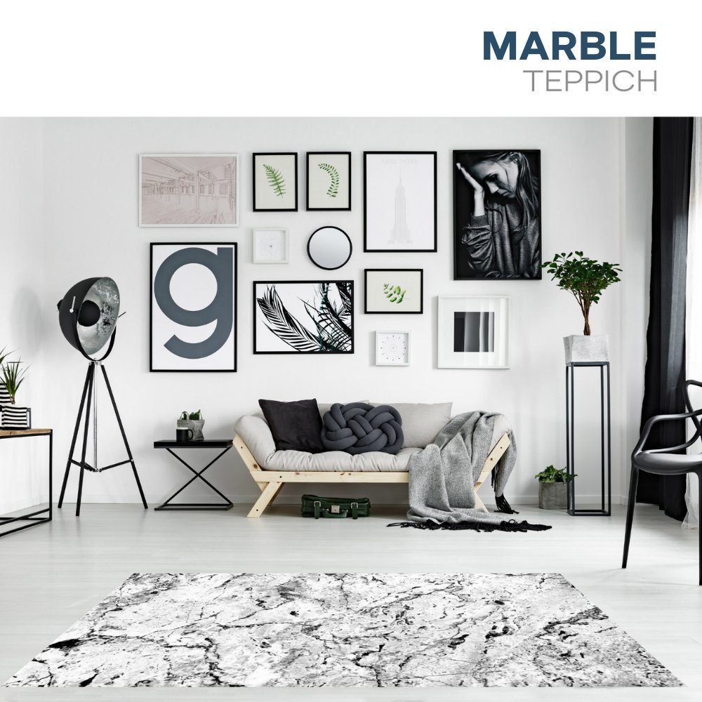 Teppich MARBLE, HOME DELUXE, rechteckig, Höhe: 5 mm, Marmoriert, rutschhemmend, modern, Pflegeleicht, ideal für Wohnzimmer
