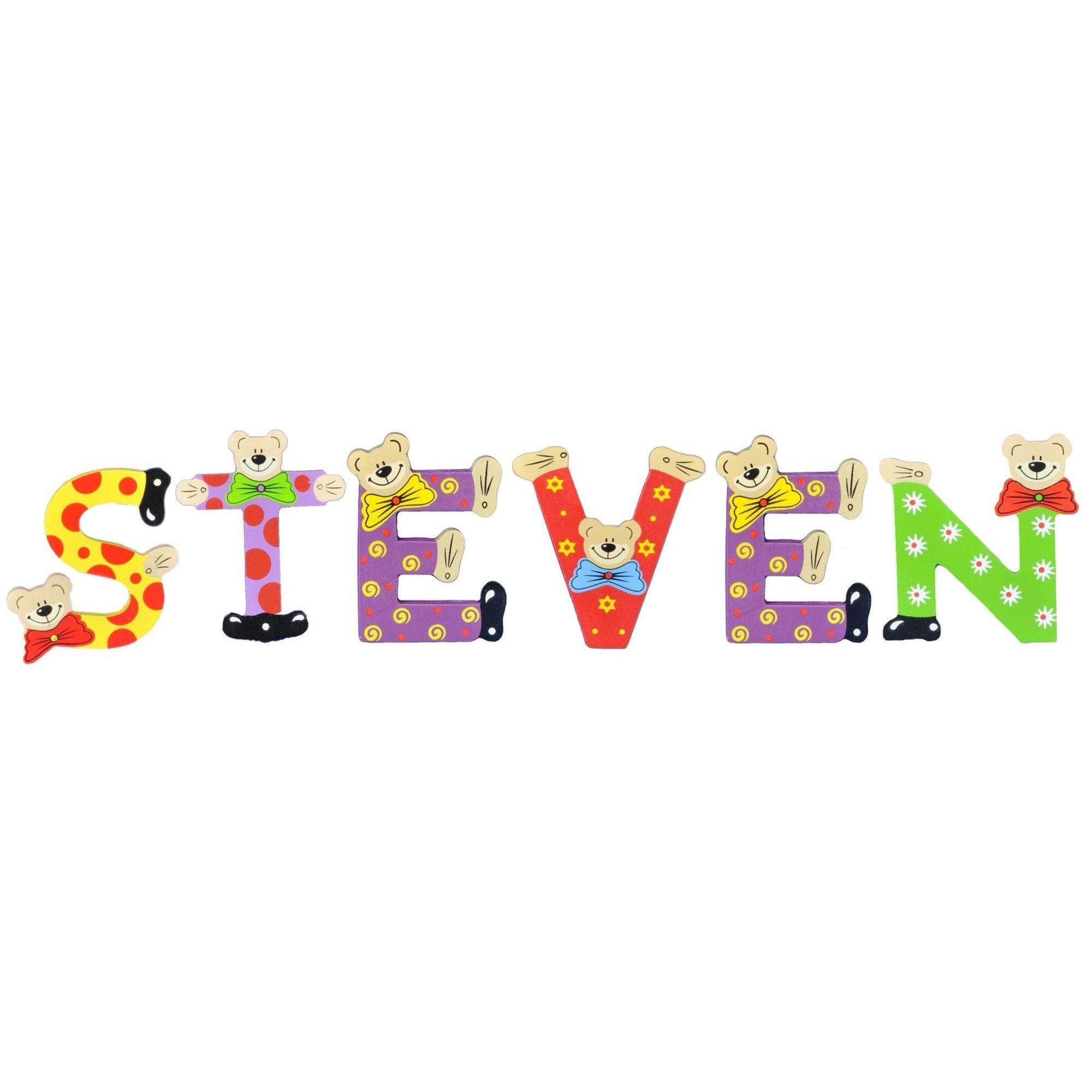 Playshoes Deko-Buchstaben (Set, 6 St), Kinder Holz-Buchstaben Namen-Set, STEVEN - sortiert