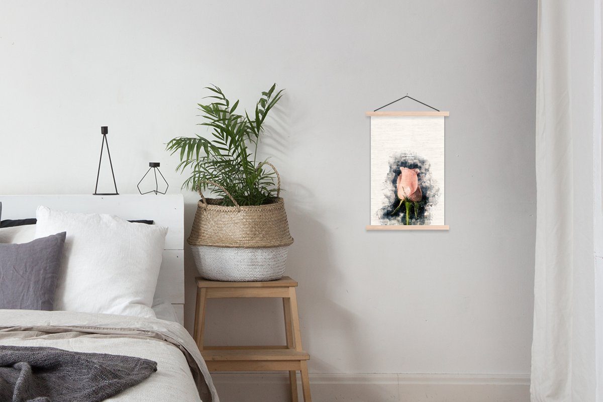 Poster Magnetisch Leuchten, Wohnzimmer, Blume Bilderleiste, (1 St), MuchoWow mit Rosa abstraktem für Textilposter Posterleiste,