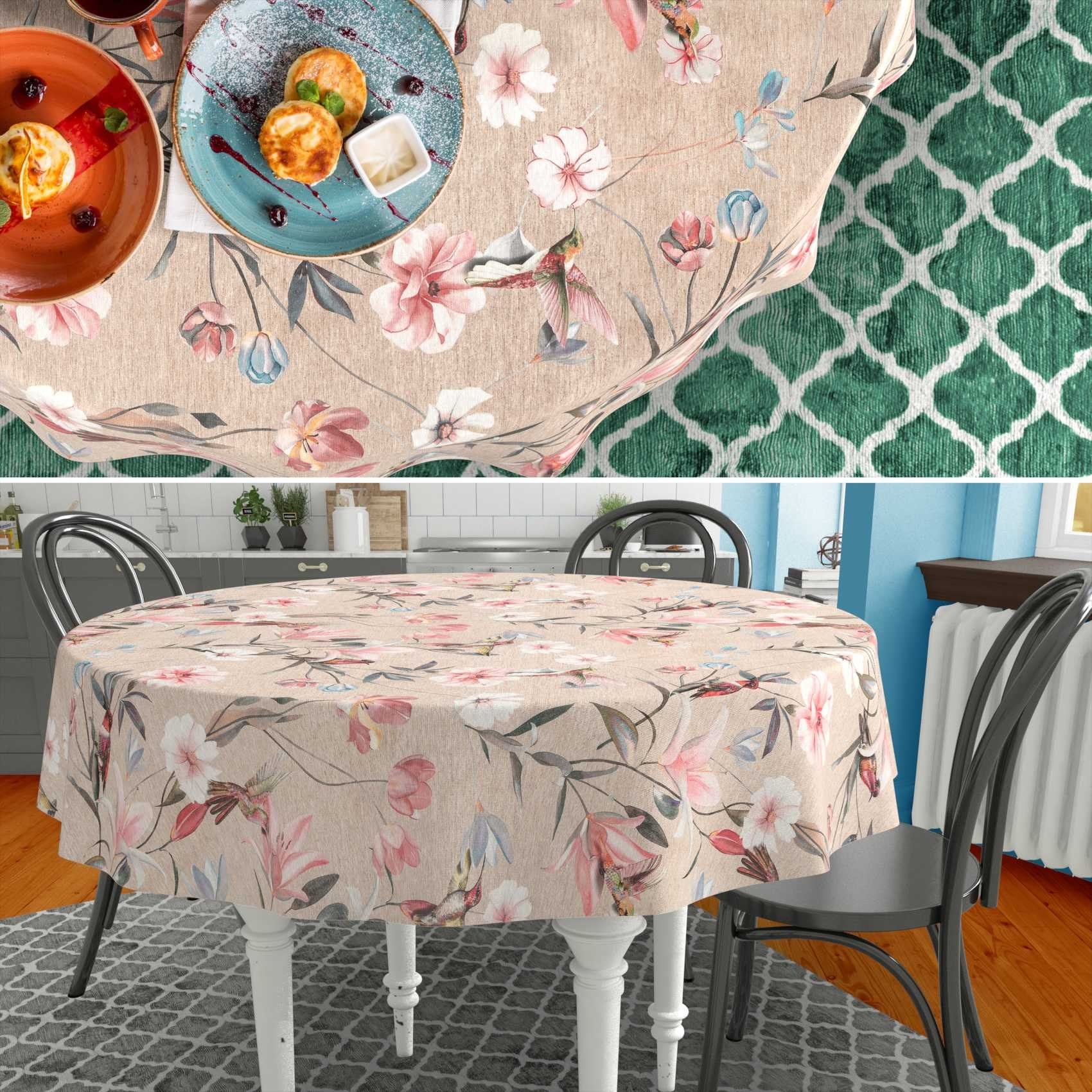 ANRO Tischdecke aus Stoff mit Blumen Pflanzen wasserabweisend Tischtuch Tischwäsche (Einzelstück 1-tlg), mit Acryl Beschichtung