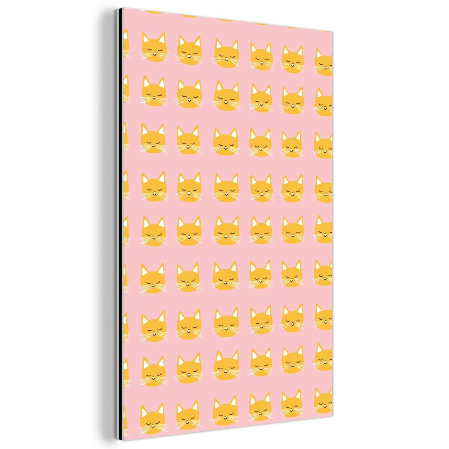 MuchoWow Metallbild Katzen - Muster - Rosa, Inkl. Aufhängung, Alu-Dibond-Druck, Dekoration aus Metall, Aluminium deko, 80x120 cm