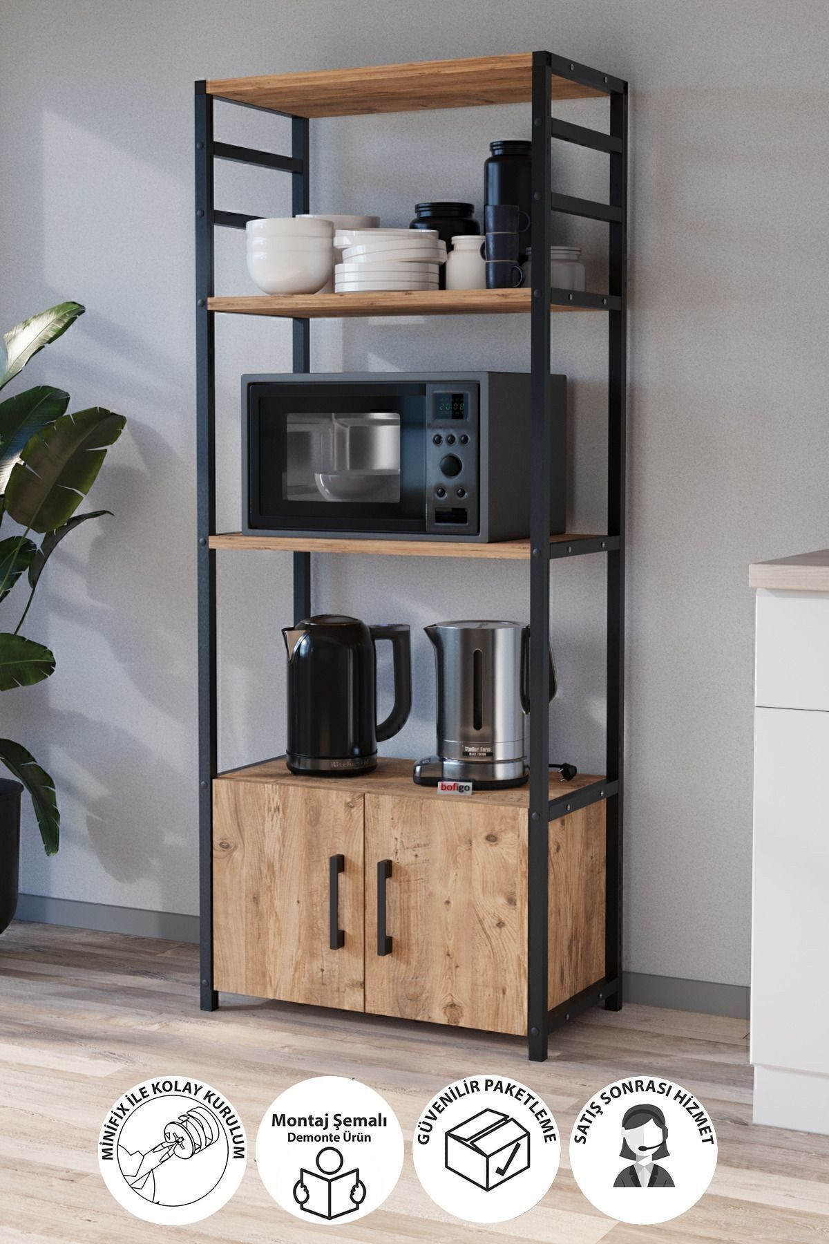 en.casa Wandregal, 2 Türen, 4 Ablagen, pulverbeschichteter Rahmen 90742955