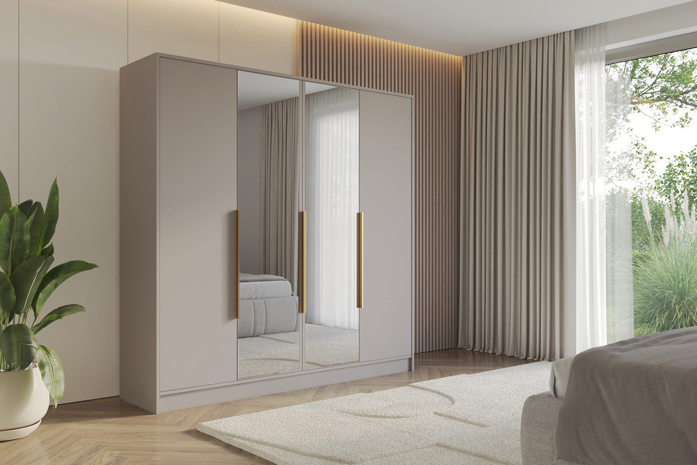 ALTDECOR Drehtürenschrank LESE (Kleiderschrank Garderobenschrank mit viel Stauraum, Moderner Schrank) Vielseitiger Drehtürenschrank mit Spiegeltüren Spiegel Flügeltüren