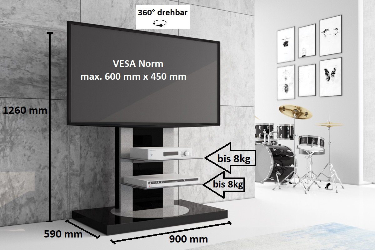 TV Schwarz TV-Wandhalterung 360° designimpex drehbar H-777nw Ständer Roma Hochglanz Fernsehtisch