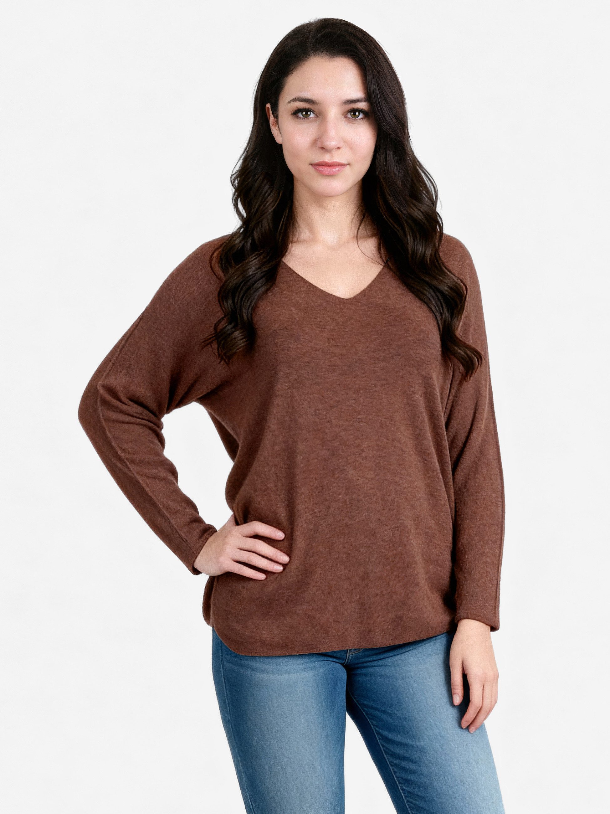 PEKIVESSA Strickpullover V-Ausschnitt-Pullover Langarm Gerader Schnitt, kus günstig online kaufen