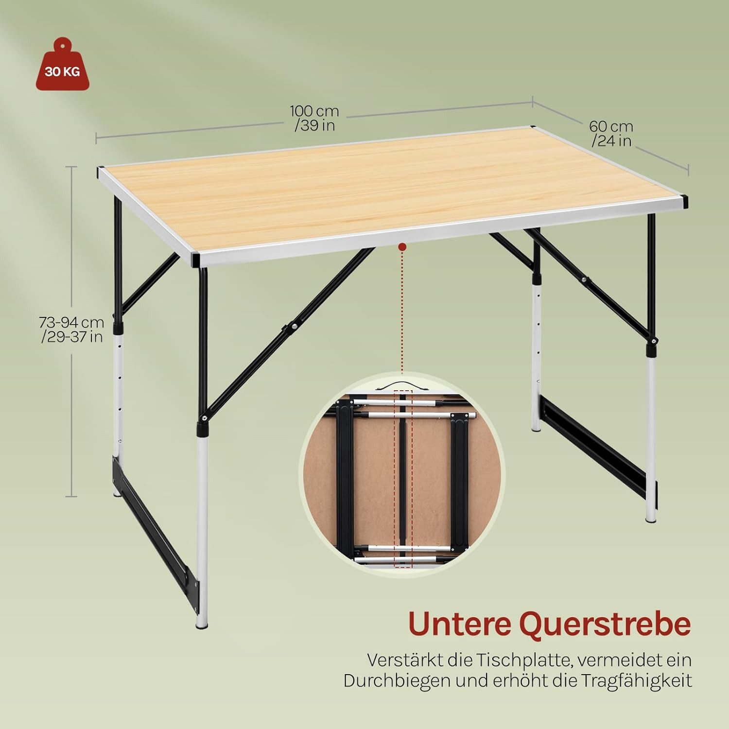 Woltu Campingtisch (1-St), Klapptisch höhenverstellbar, Aluminium Stahl MDF