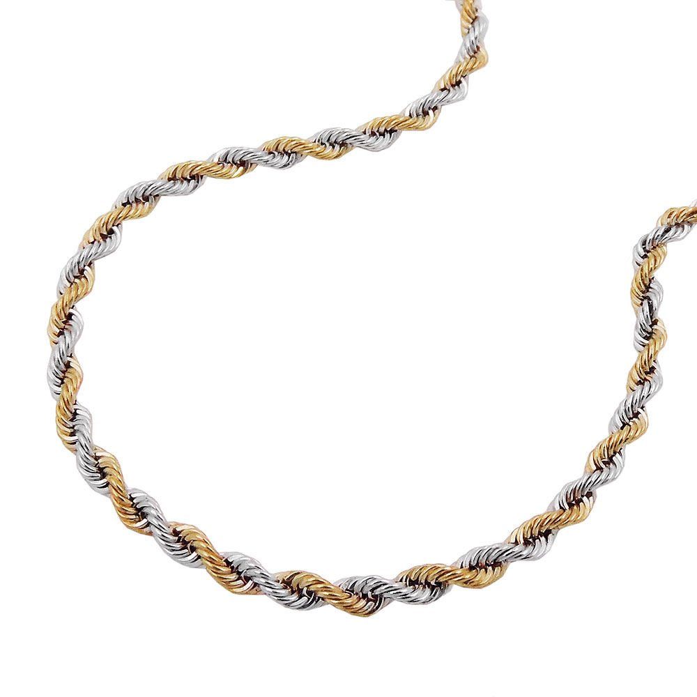 Erario D'Or Goldkette Kordelkette 14Kt Gelbgold und Weißgold 42 cm,  Goldschmuck für Damen