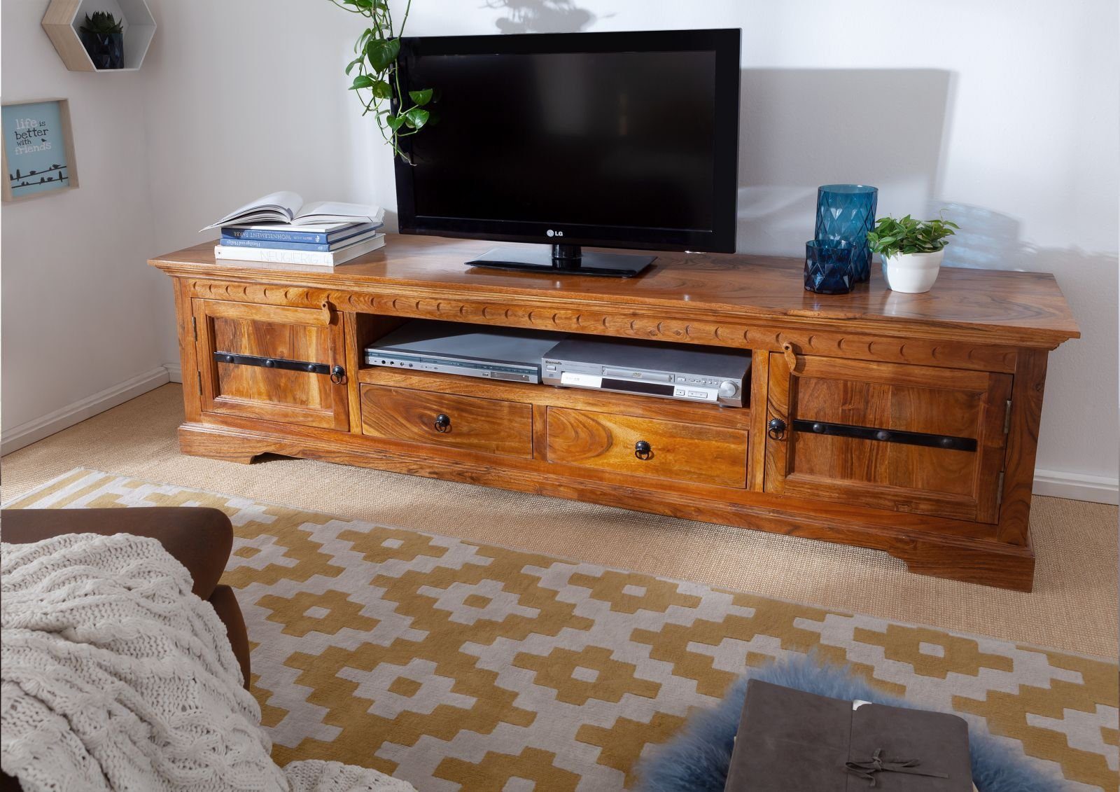 Massivmoebel24 TV-Board (TV-Board Akazie 200x45x55 honig günstig online kaufen