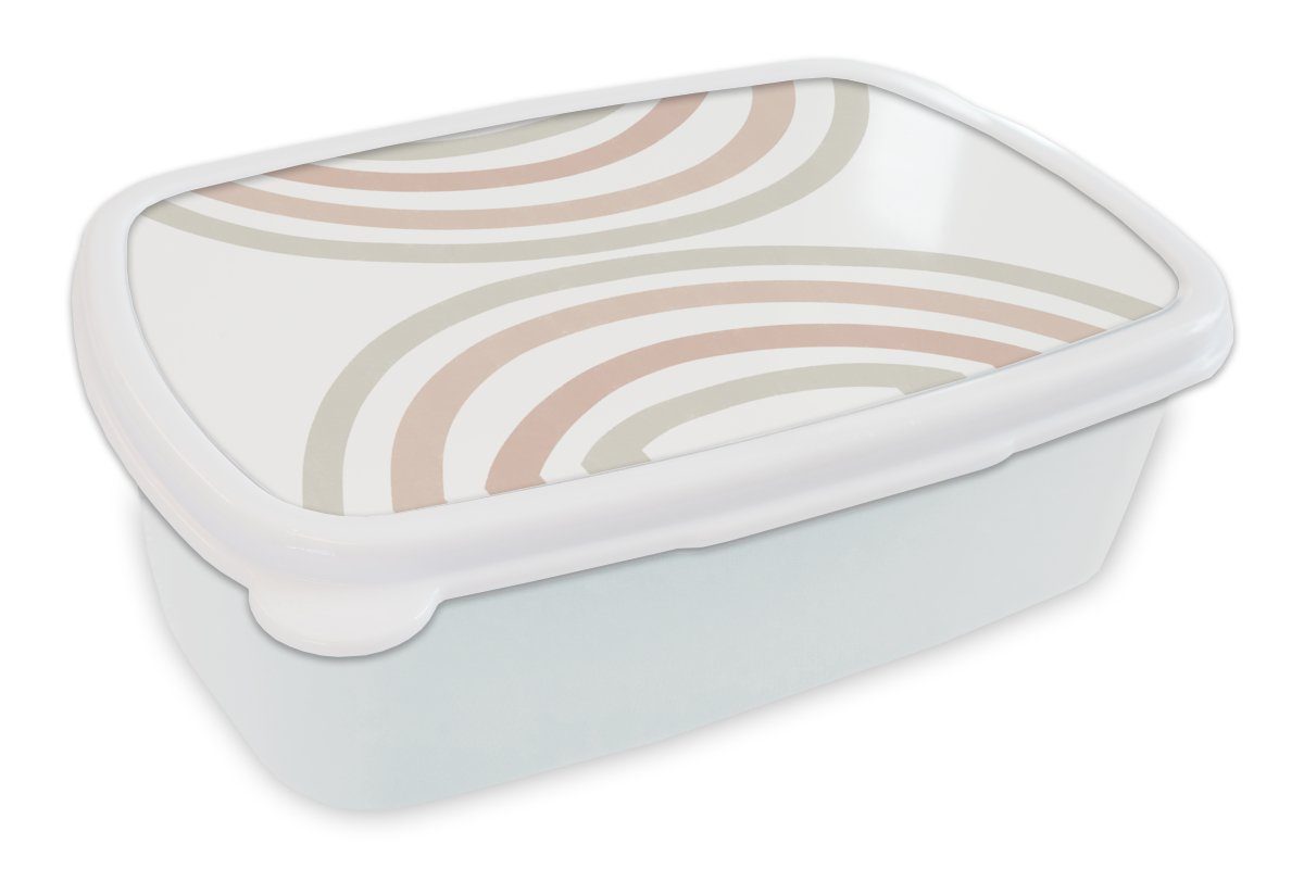 MuchoWow Lunchbox Regenbogen - Design - Pastell, Kunststoff, (2-tlg), Brotbox für Kinder und Erwachsene, Brotdose, für Jungs und Mädchen weiß