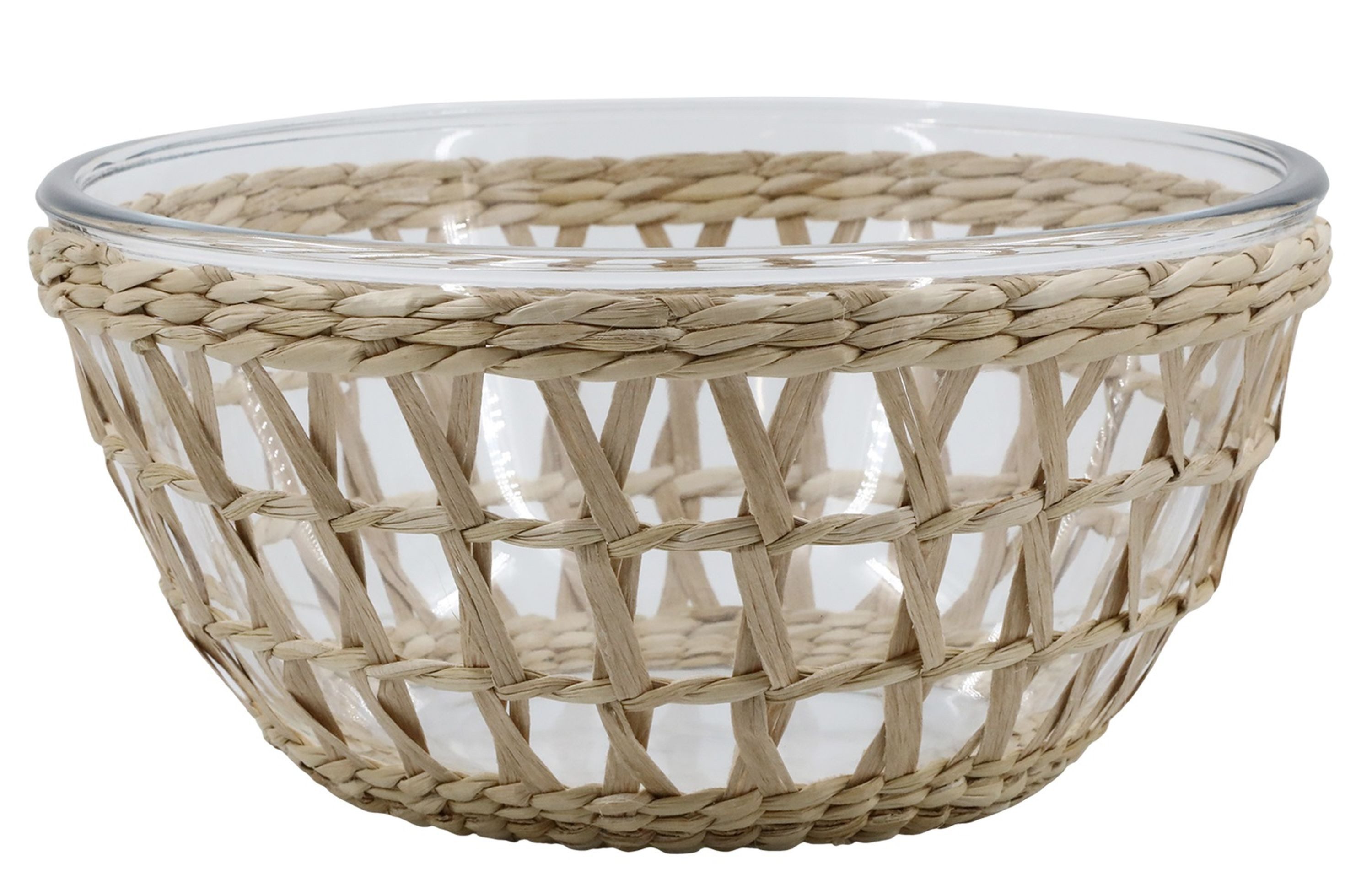 Chic Antique Schüssel Chic Antique - Schüssel mit Flechtkorbhülle Glas Schale D 23cm, Naturfaser, Glas