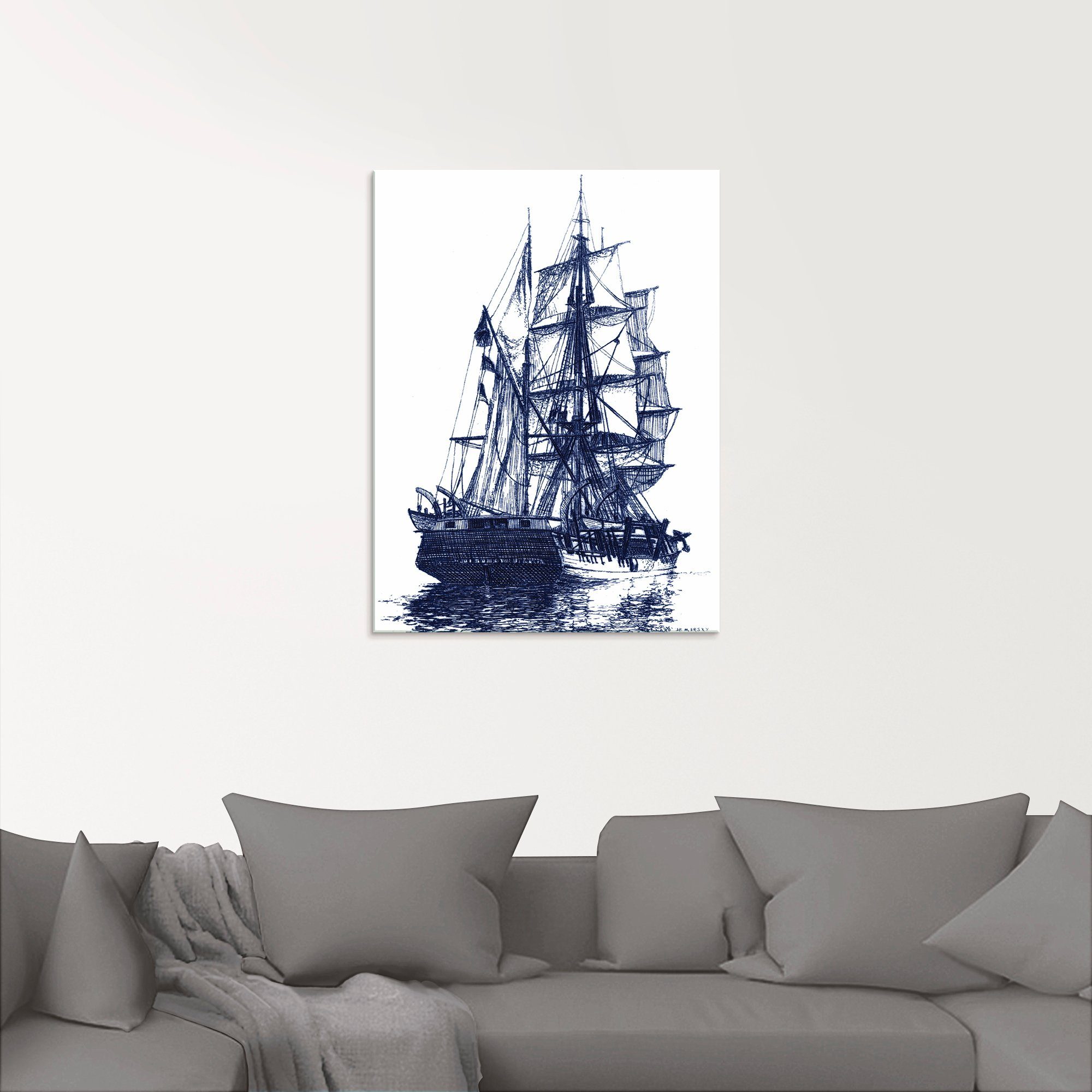 Artland Glasbild Antikes Schiff in Größen blau St), Boote I, verschiedenen & Schiffe in (1