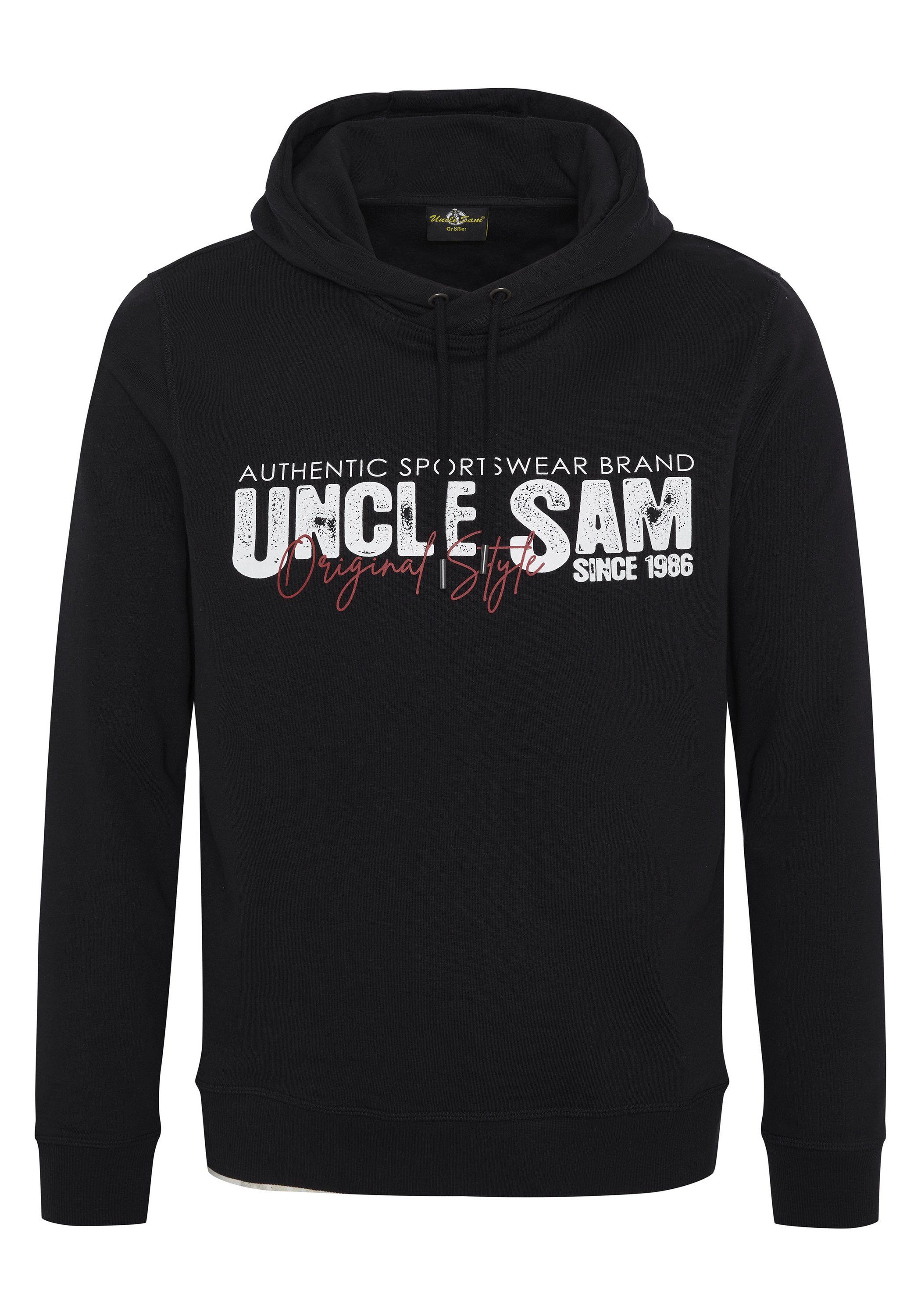 Uncle Sam Kapuzensweatshirt mit Logo Frontprint 19-3911 Black Beauty