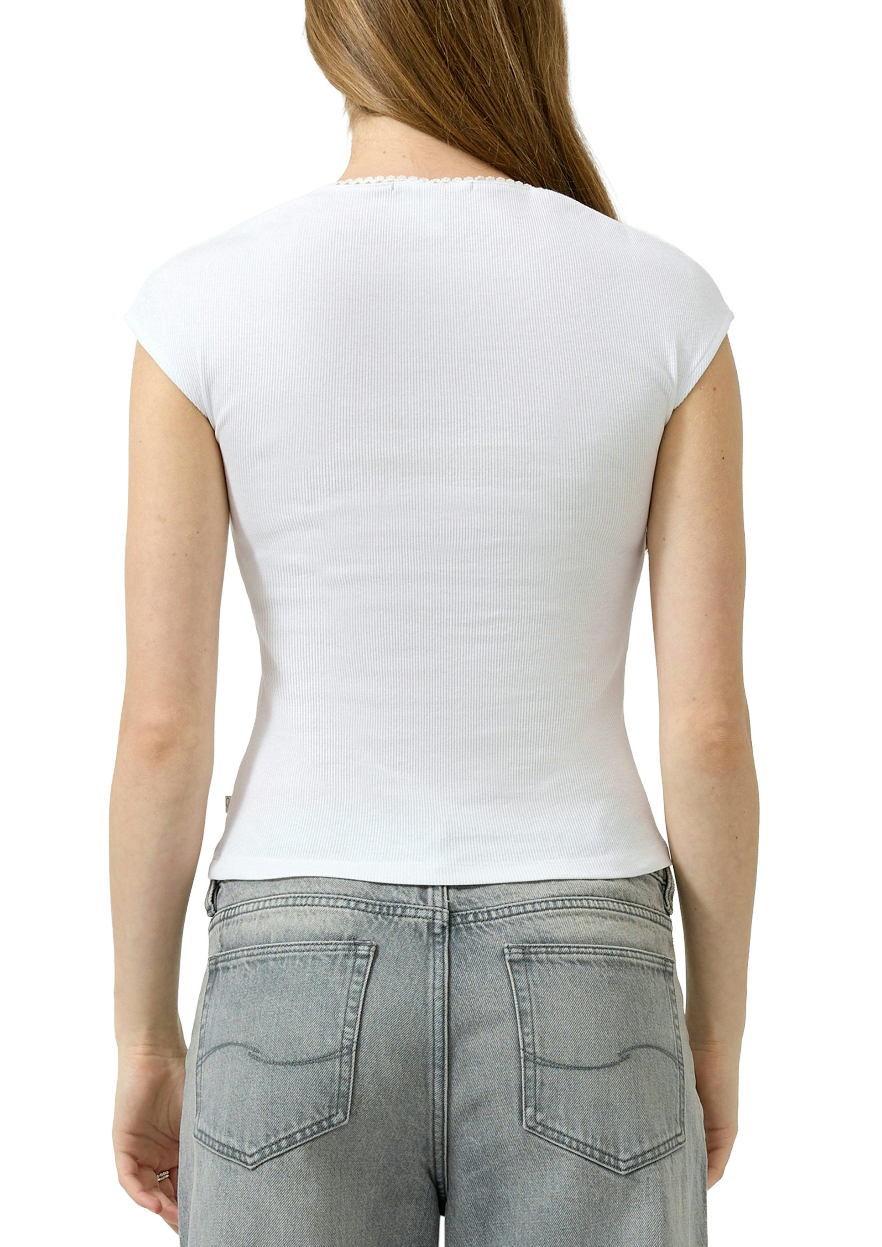 QS Kurzarmshirt mit eckigem Ausschnitt und Häkelkante – Bild 2 von 4