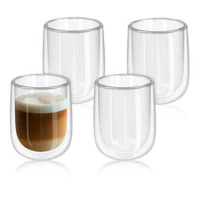 Navaris Gläser-Set, Glas, 4x doppelwandige Gläser 450ml - Thermogläser für Cappuccino Latte Macchiato Tee Wasser Cola Cocktails - 4er Set Kaffeegläser Borosilikat