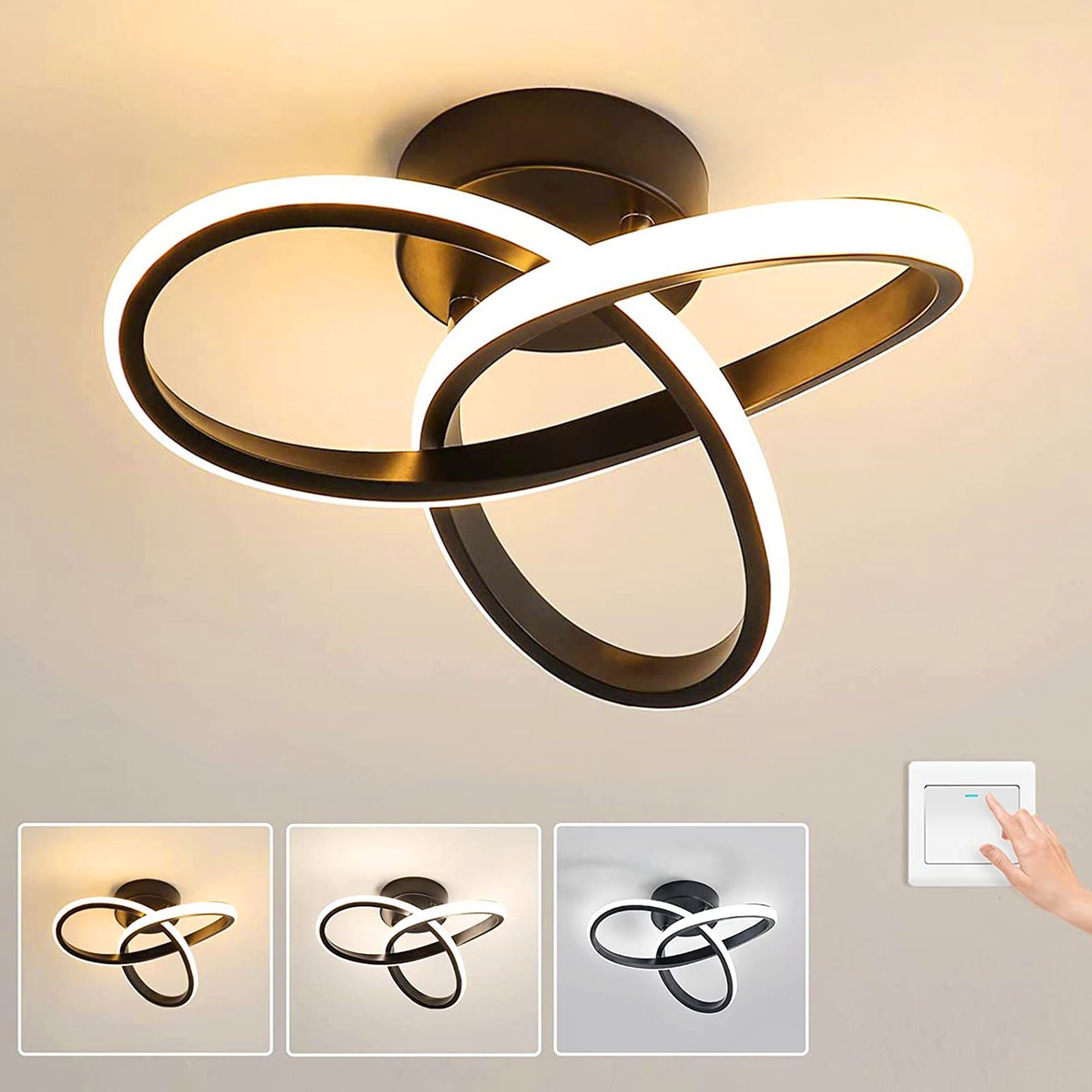 oyajia Deckenleuchte LED Kleeblatt Deckenleuchte 30W 3000LM, Schwarz Dimmba günstig online kaufen