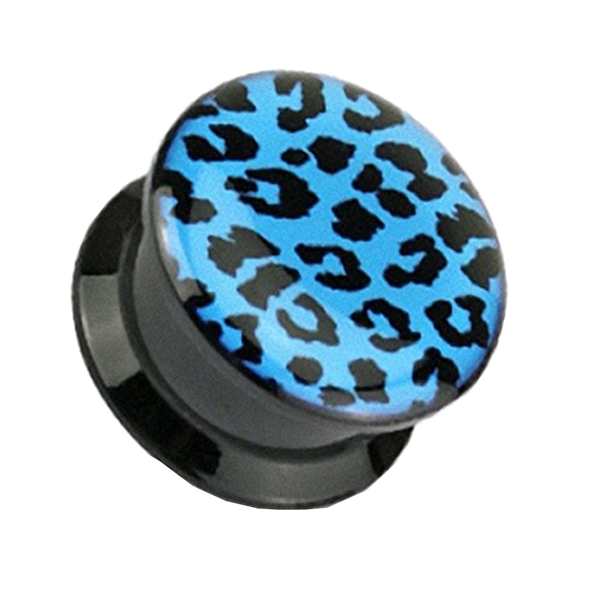 Taffstyle Plug Schraubverschluß Double Flared mit Leopard Motiv, Ohr Plug Flesh Tunnel Piercing Ohrpiercing Kunststoff Schraub Picture Blau