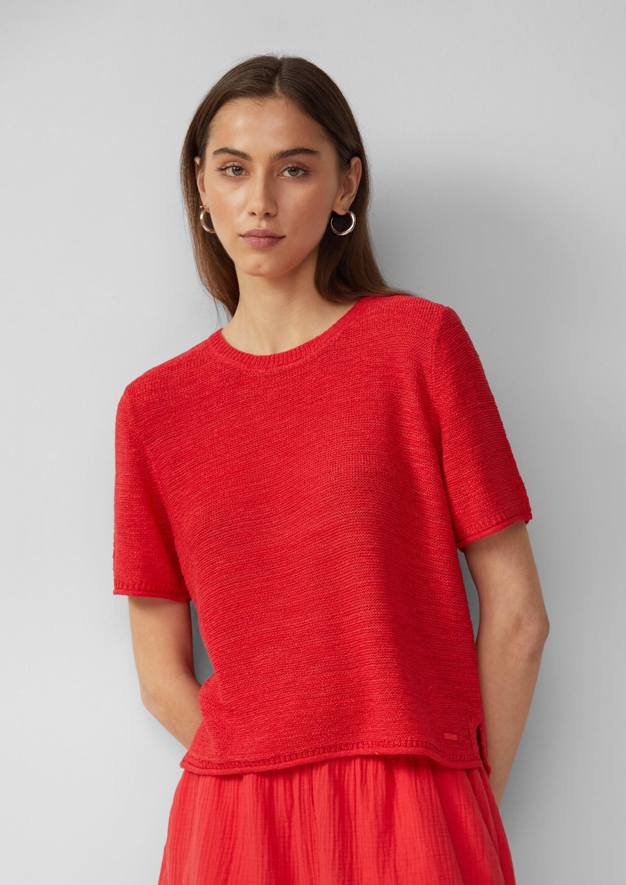 QS Kurzarmpullover Strickpullover Kurzarmpullover aus Bändchengarn günstig online kaufen