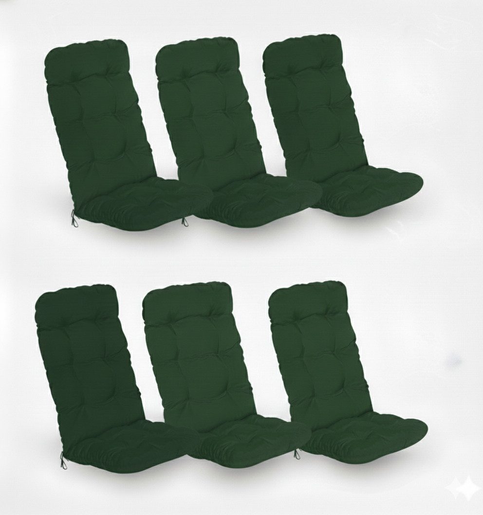 Beautissu Hochlehnerauflage 6er Set Hochlehner Auflagen Flair HL, 120x50x8cm, Dunkelgrün, Sitzpolster Set für Gartenstühle Outdoor – Stuhlkissen für Hochlehner