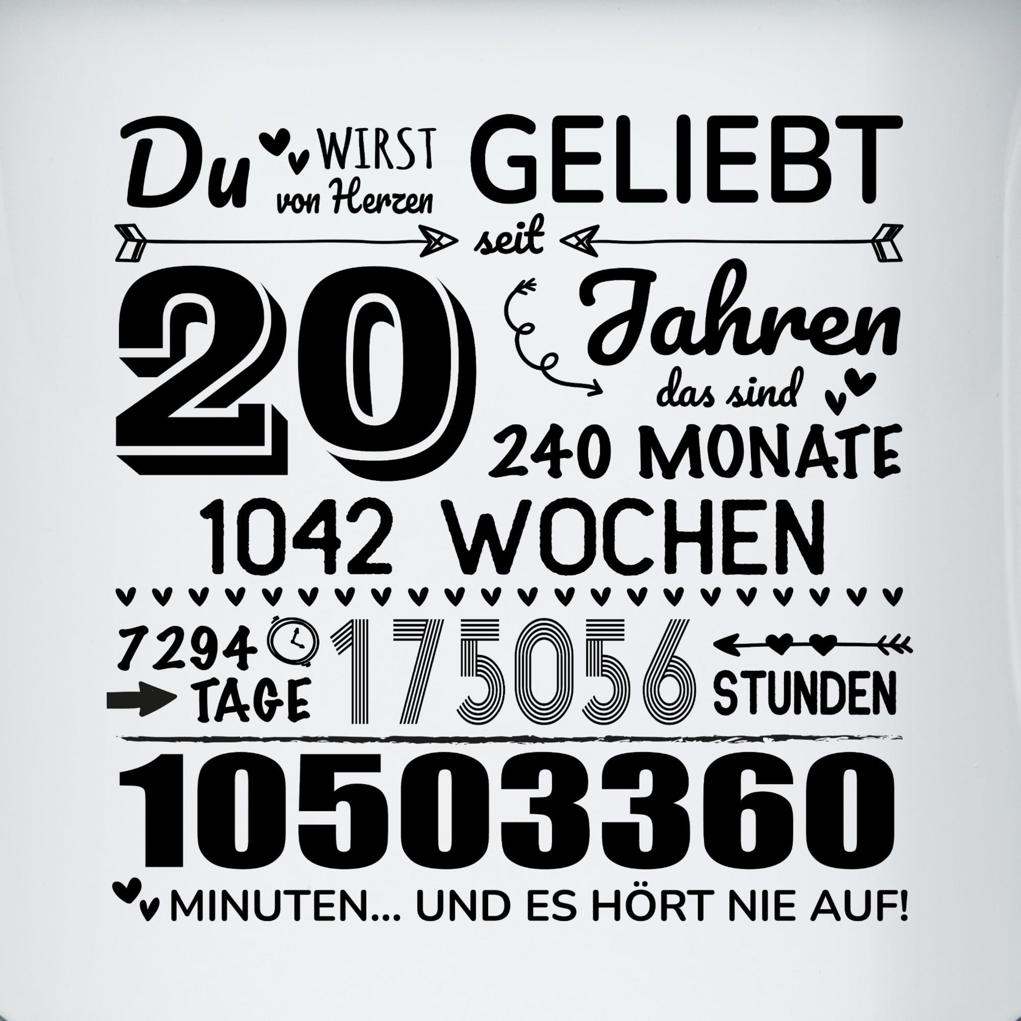 Shirtracer Tasse 20 Jahre - Du wirst von Herzen geliebt, 20. Geburtstag, 20 Jahre Geb, 1-tlg., Stahlblech, 20. Geburtstag Tasse