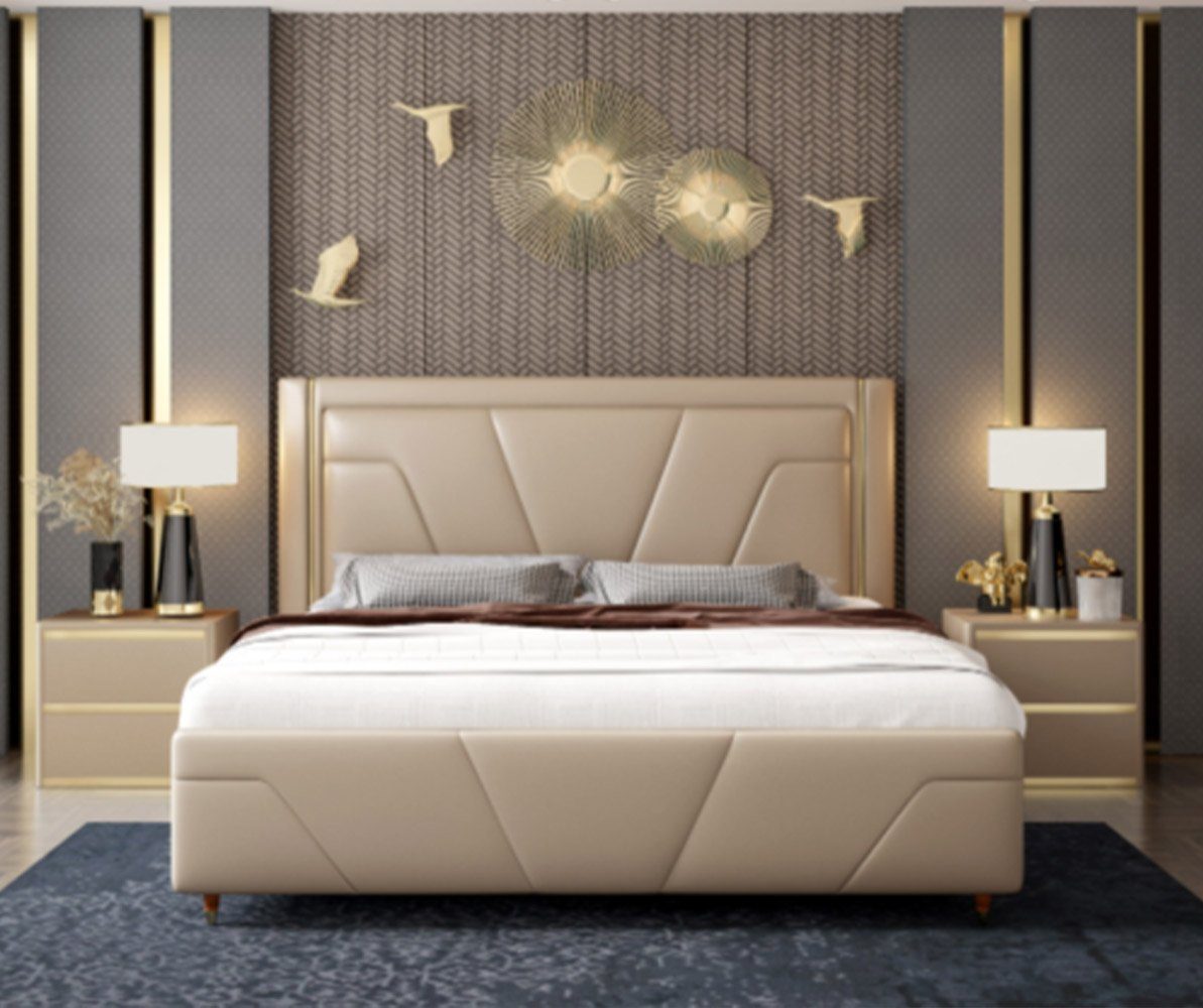 JVmoebel Bett Schlafzimmer Bett Polster Design Möbel Luxus Doppel Beige Betten (Bett), Made In Europe