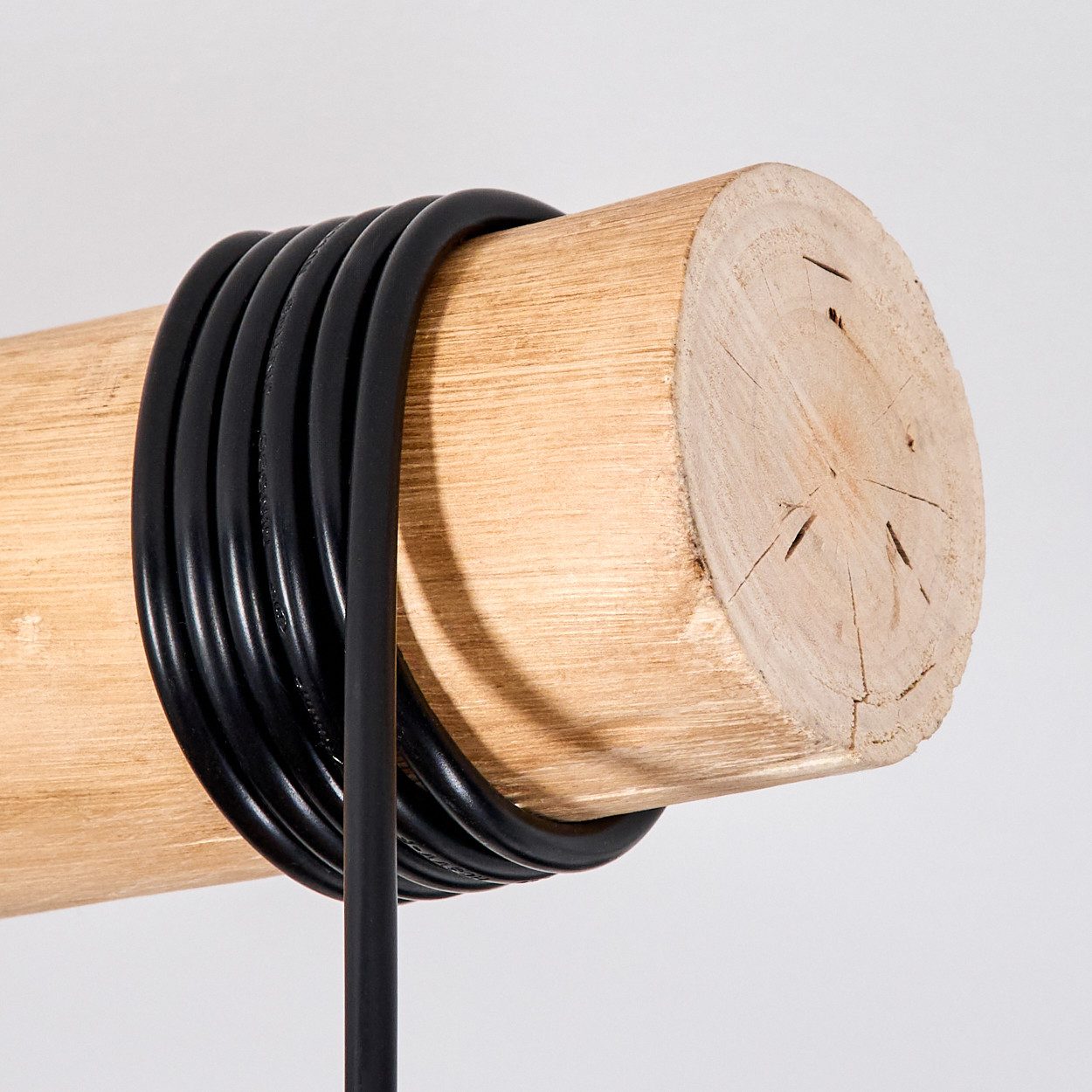 hofstein Hängeleuchte Hängelampe aus Metall/Holz/Riffelglas in Schwarz/Rauch/Bernstein/Klar, moderne Pendelleuchte im Boho/Vintage-Design (Schirme 15 cm), 4 x E27